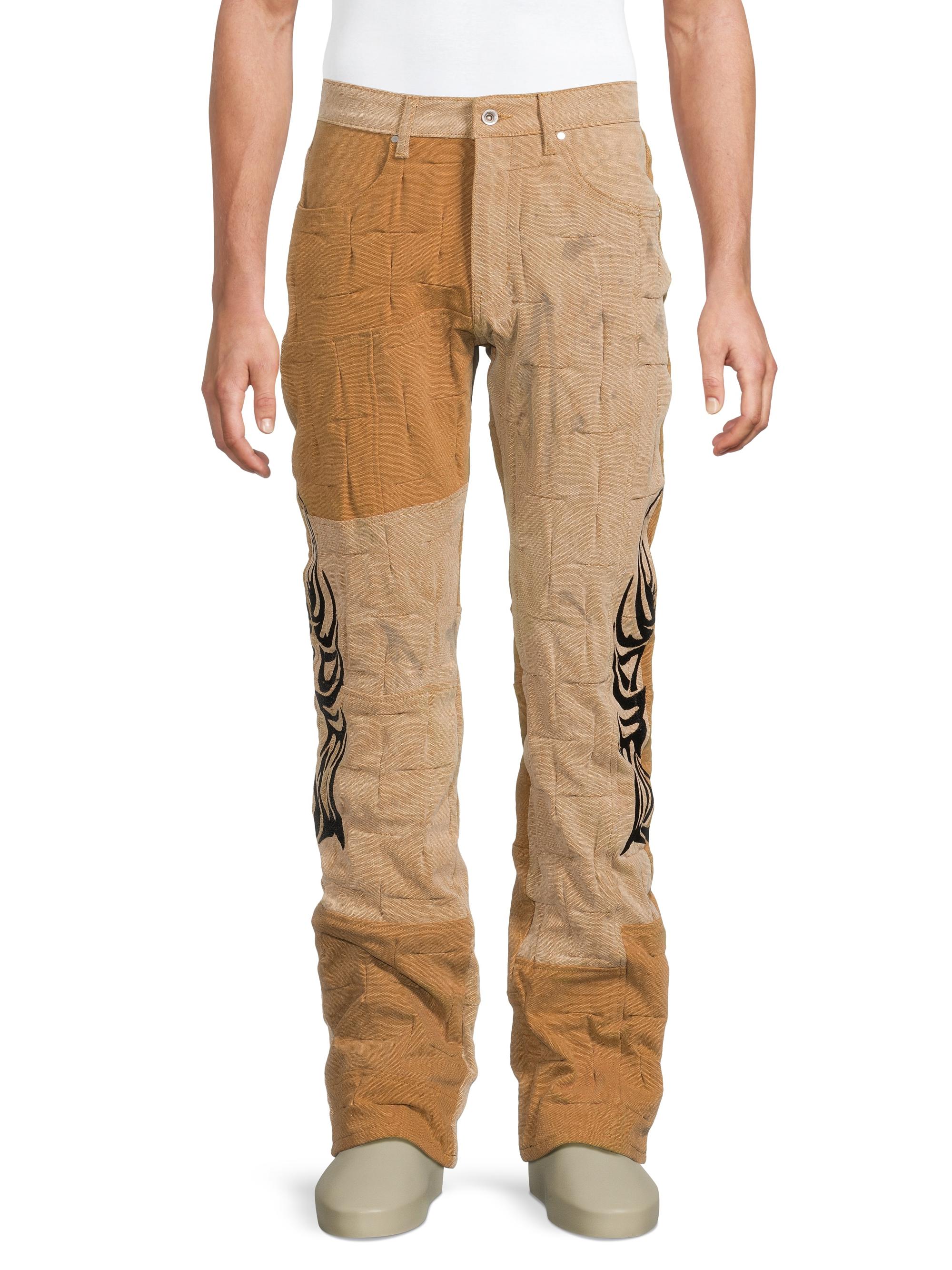 Gathered Abstract Cotton Straight-Leg Trousers