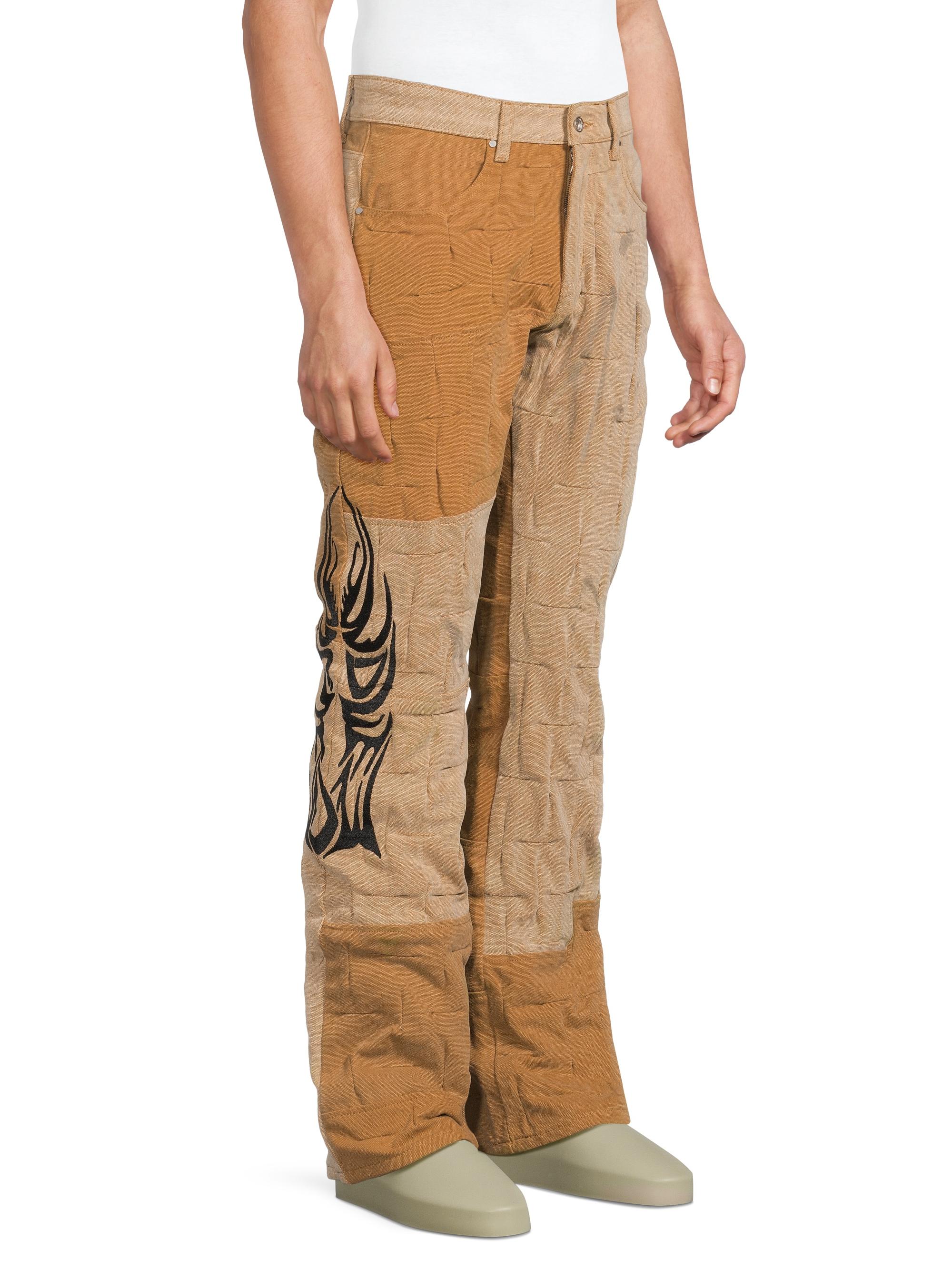 Gathered Abstract Cotton Straight-Leg Trousers