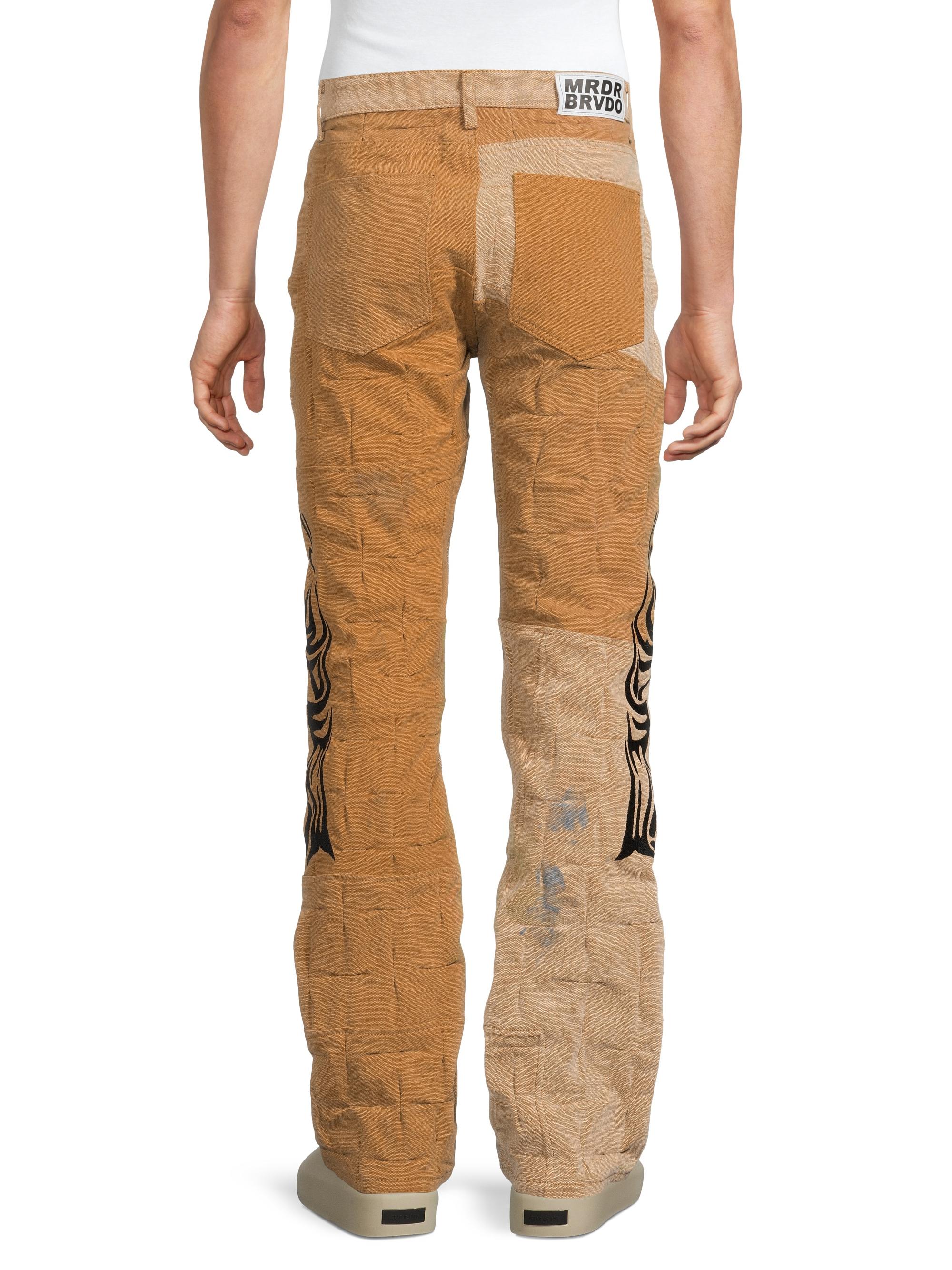 Gathered Abstract Cotton Straight-Leg Trousers