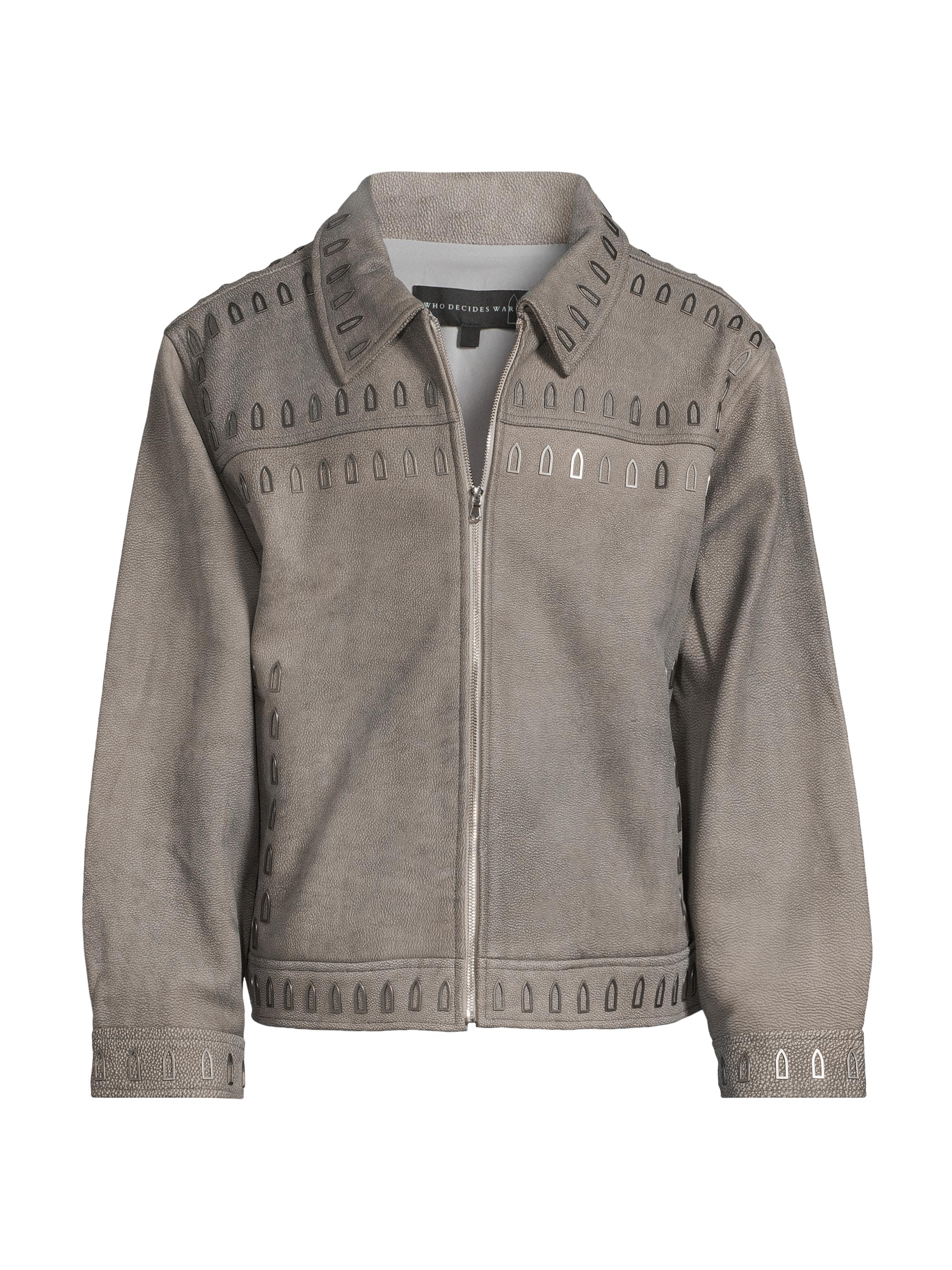 Who Decides War Men's Hardware Leather Jacket - Vintage Grey