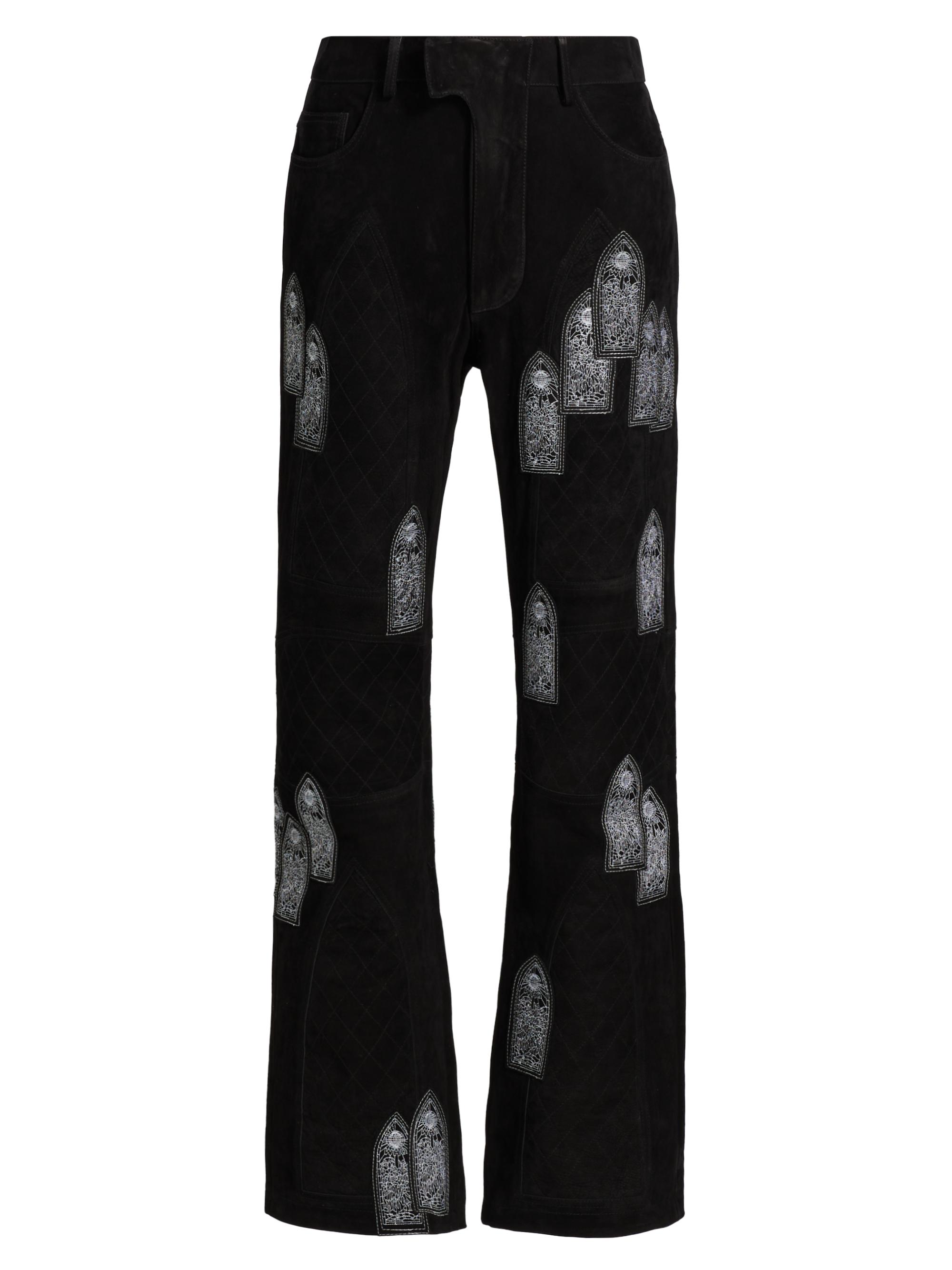 Who Decides War Men's Abstract Suede Moto Trousers - Coal