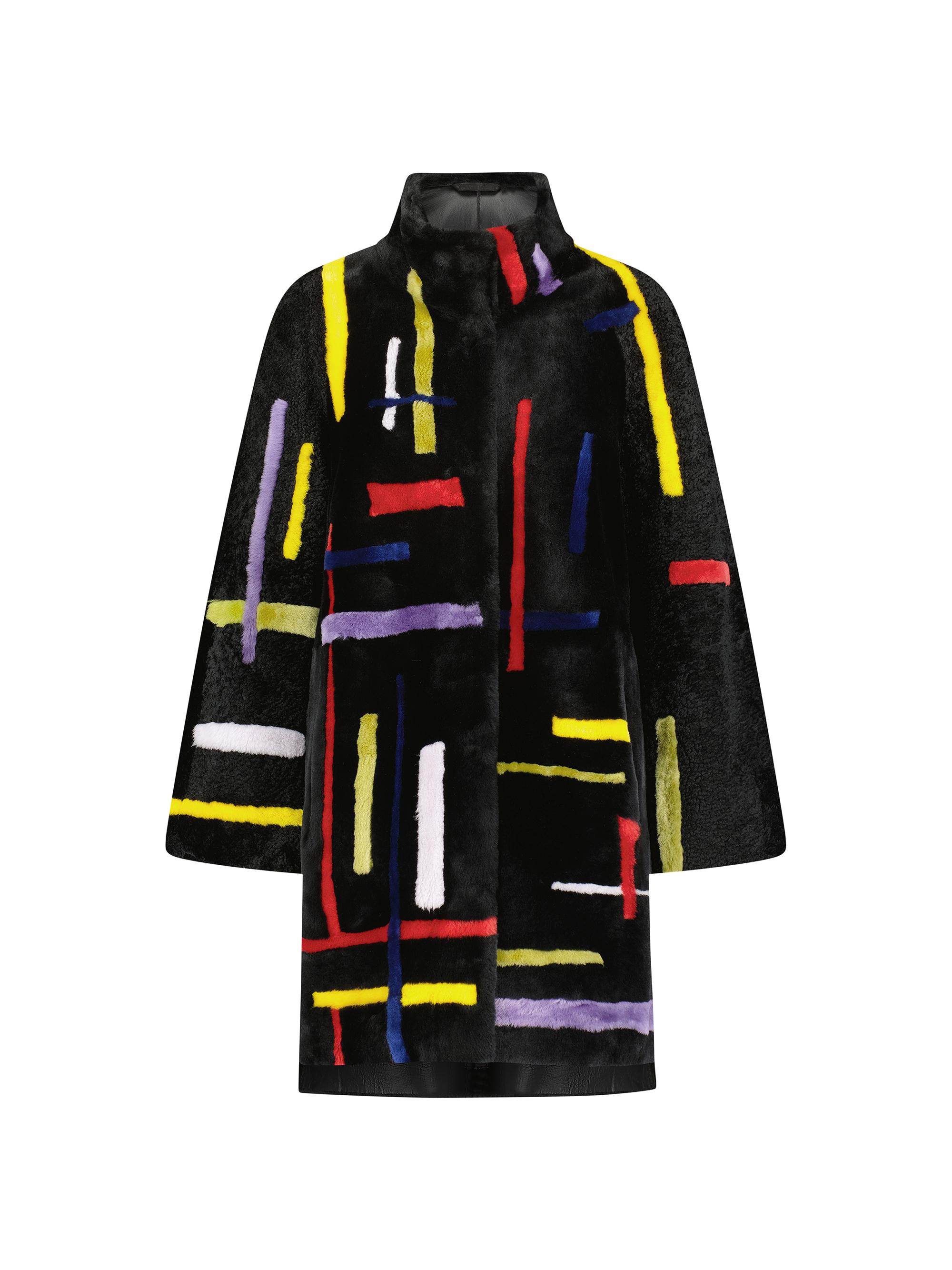 Gorski Women's Select Shearling Lamb Stroller with Abstract Intarsia - Black Multicolor