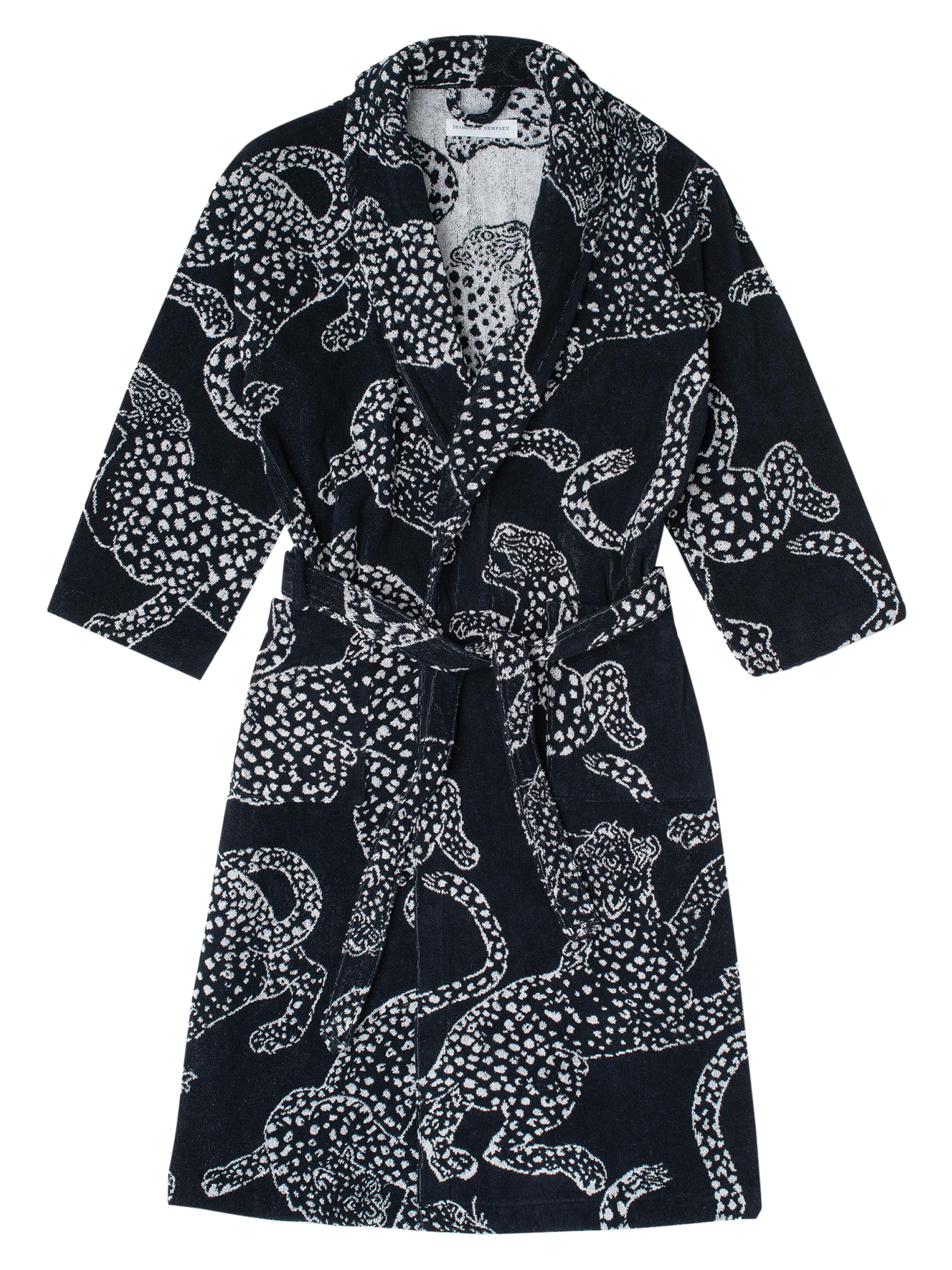 Desmond & Dempsey Women's Cotton Jag Print Towel Robe - Navy