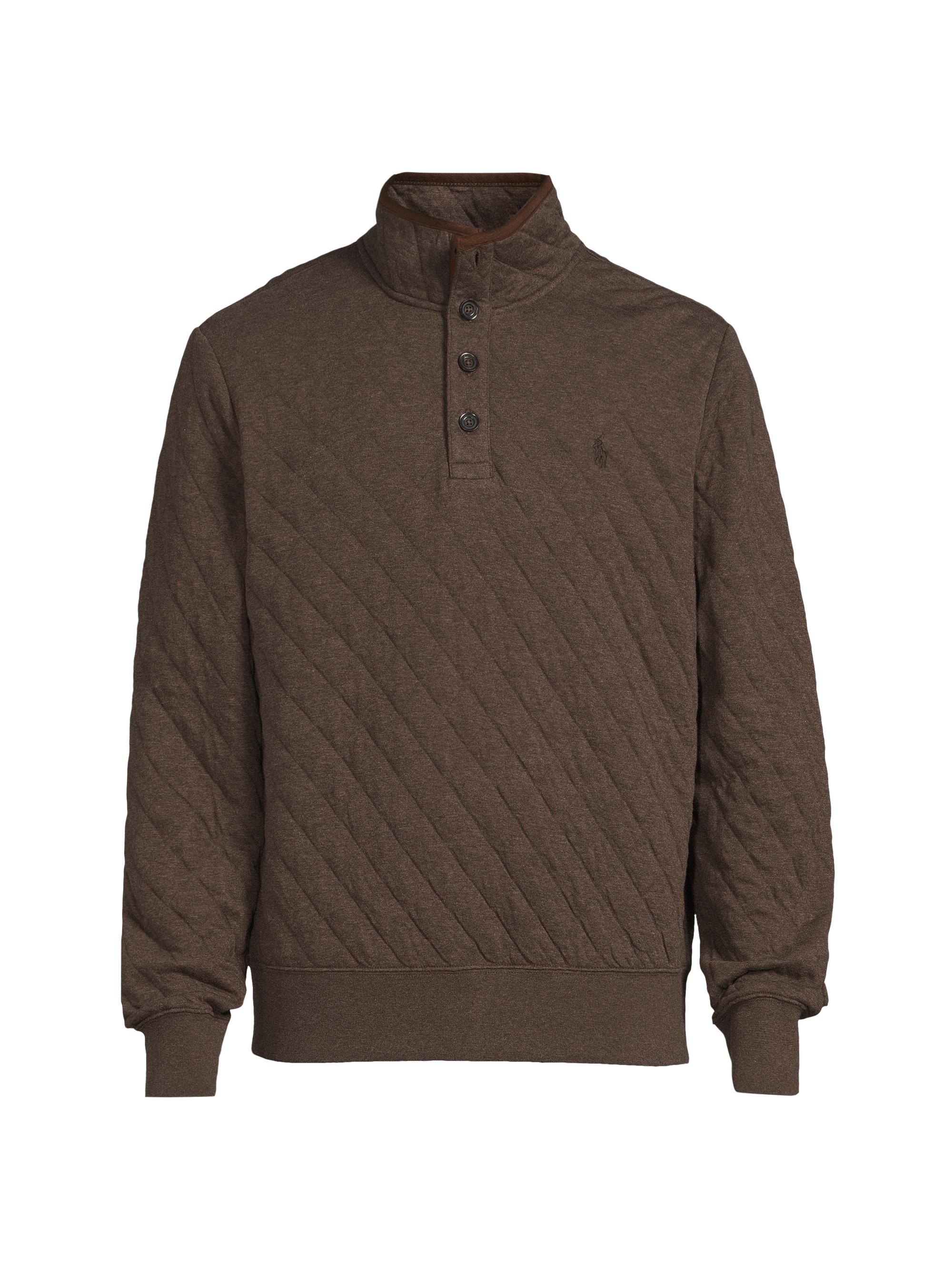 Polo Ralph Lauren Men's Diamond-Quilted Placket Sweater - Alpine Brown Heather