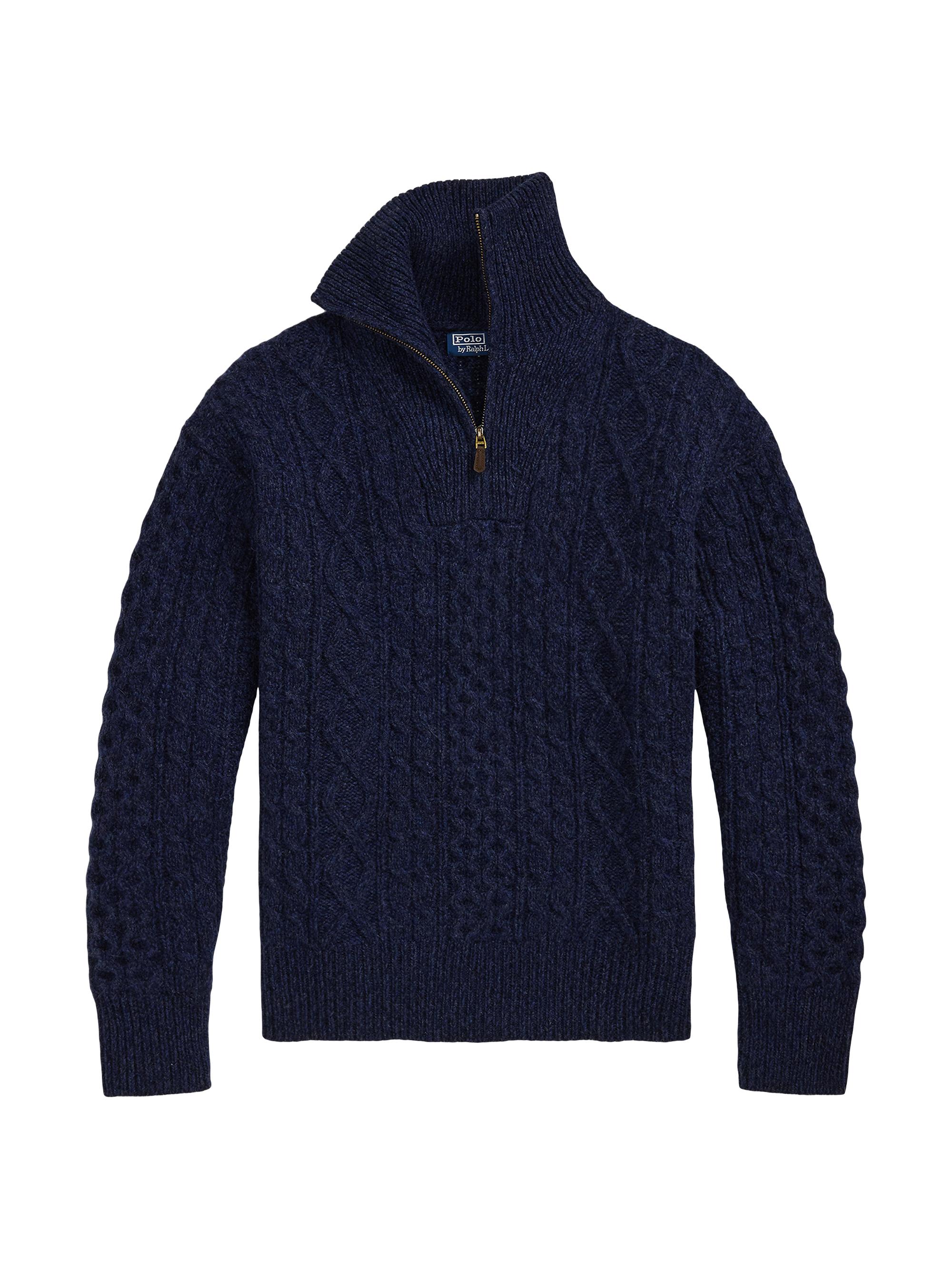 Polo Ralph Lauren Men's Wool-Alpaca Cable-Knit Half-Zip Pullover - Navy Combo