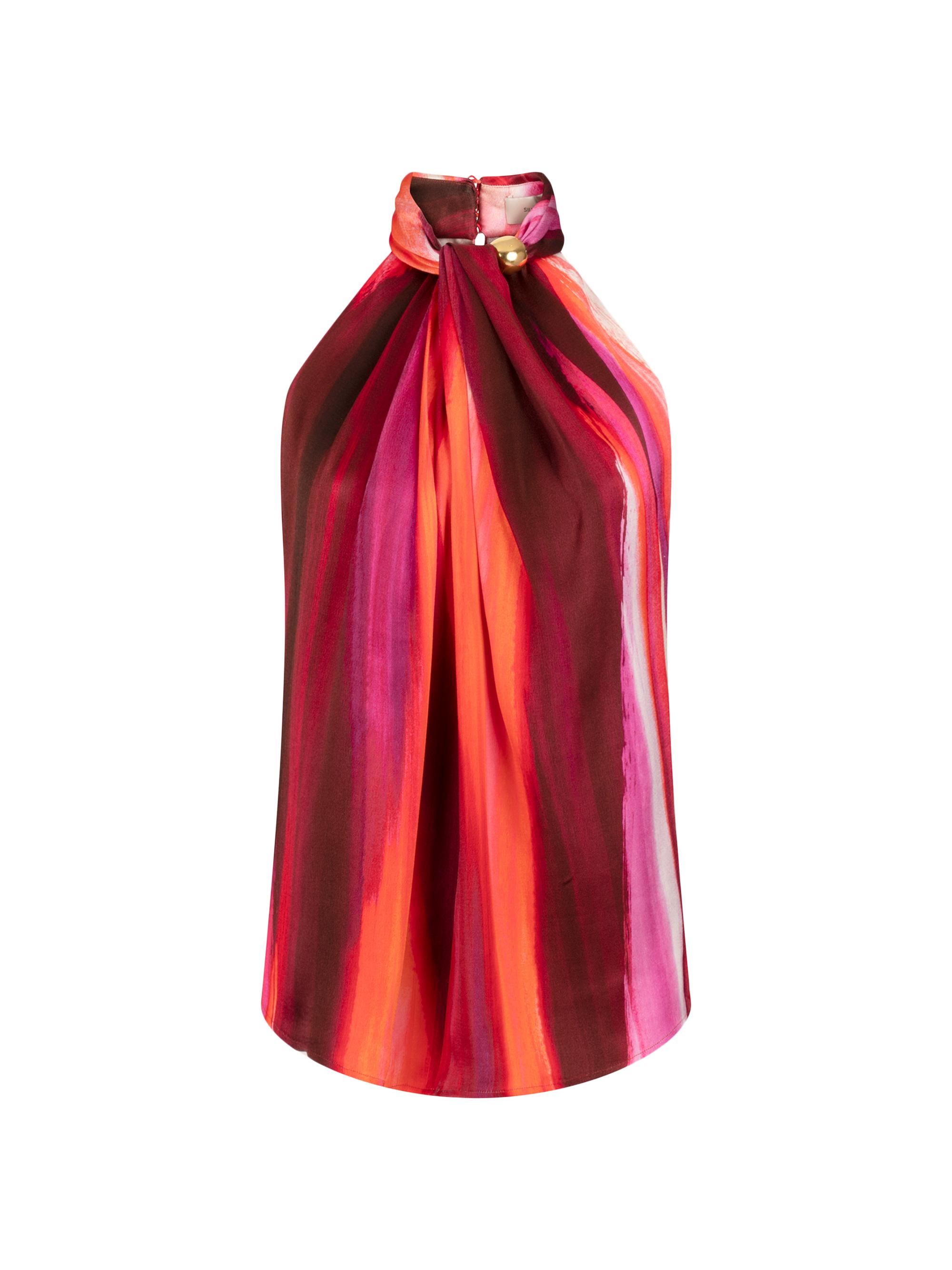 Silvia Tcherassi Women's Shela Abstract Gathered Sleeveless Blouse - Magenta Abstract Waves