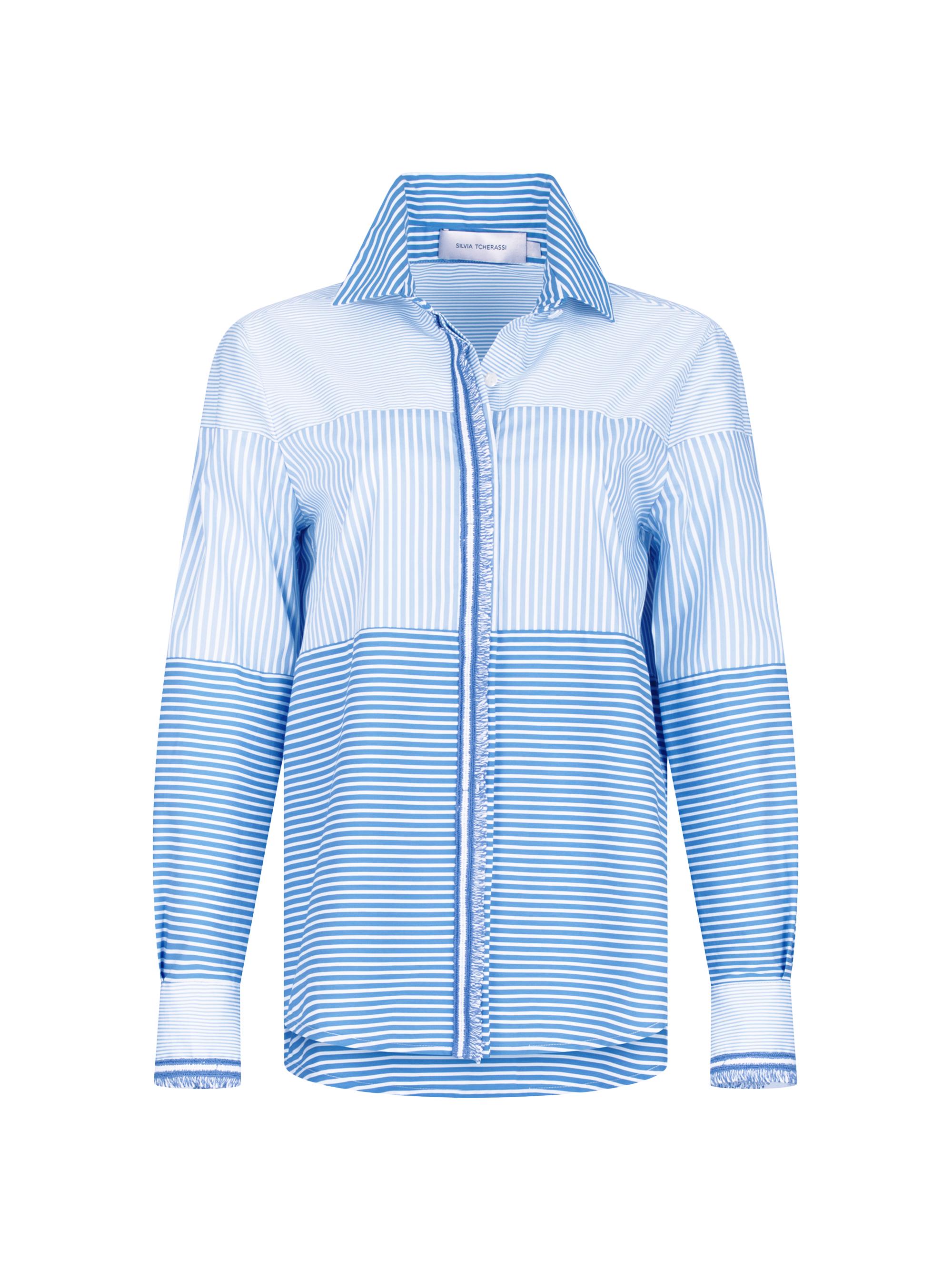 Silvia Tcherassi Women's Raina Striped Fringed Cotton Shirt - Multi Blue Stripes