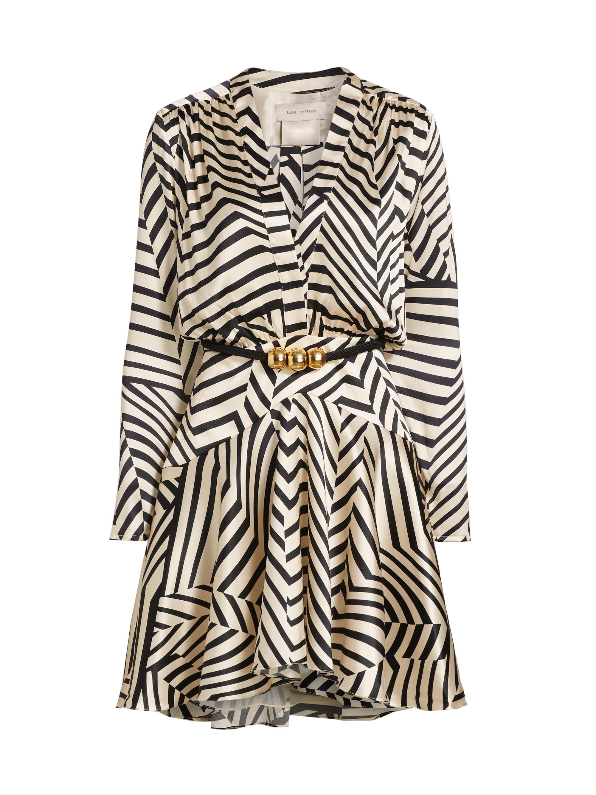 Silvia Tcherassi Women's Stripe Stretch-Silk Minidress - Beige Black Stripes