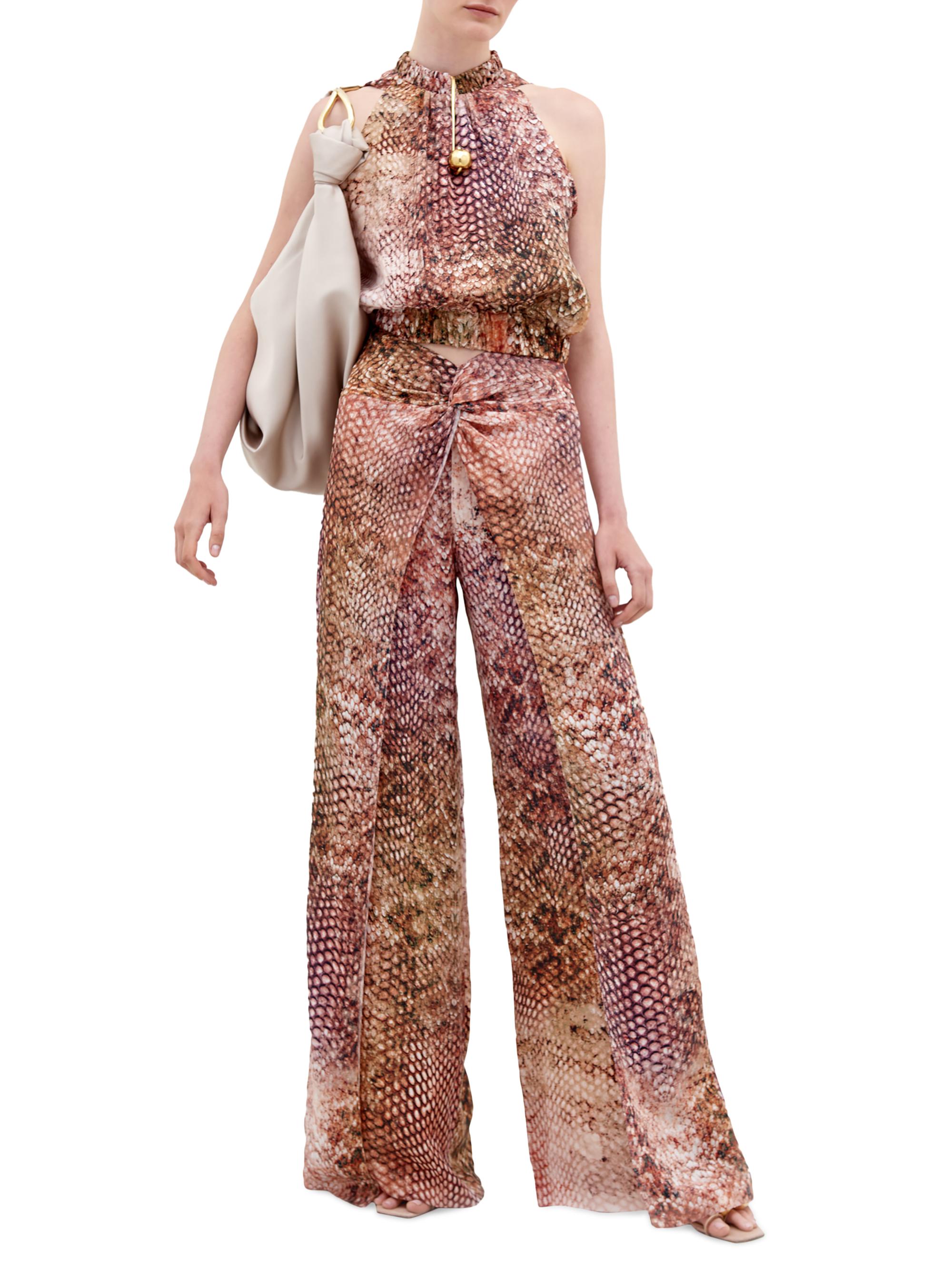 Silvia Tcherassi Canturipe Snake Print Satin Twist-Front Wide-Leg
