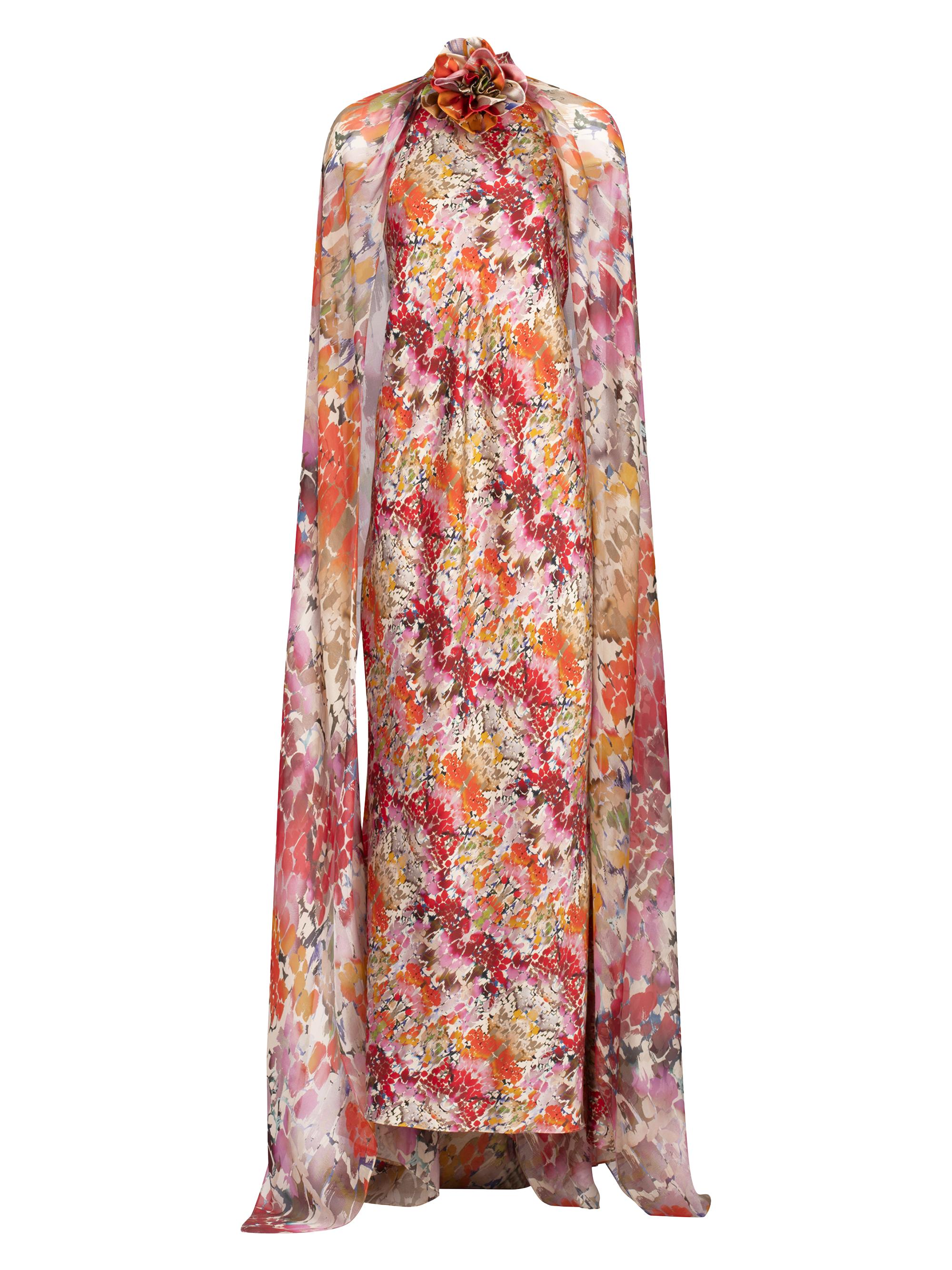 Silvia Tcherassi Women's Sabina Floral Stretch-Silk Cape-Sleeve Gown - Multicolor Animal Print
