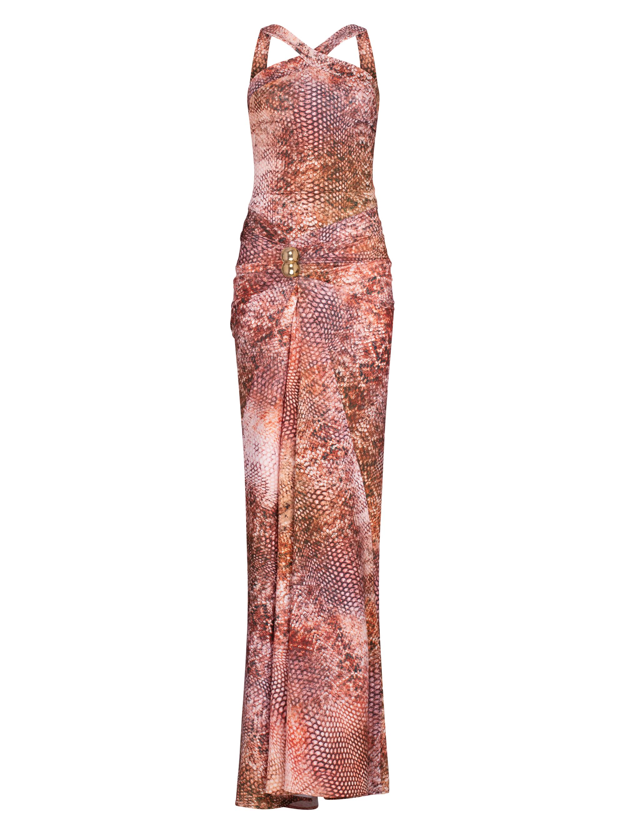 Silvia Tcherassi Women's Toyah Snake-Print Ruched Halterneck Maxi Dress - Peach Animal Print