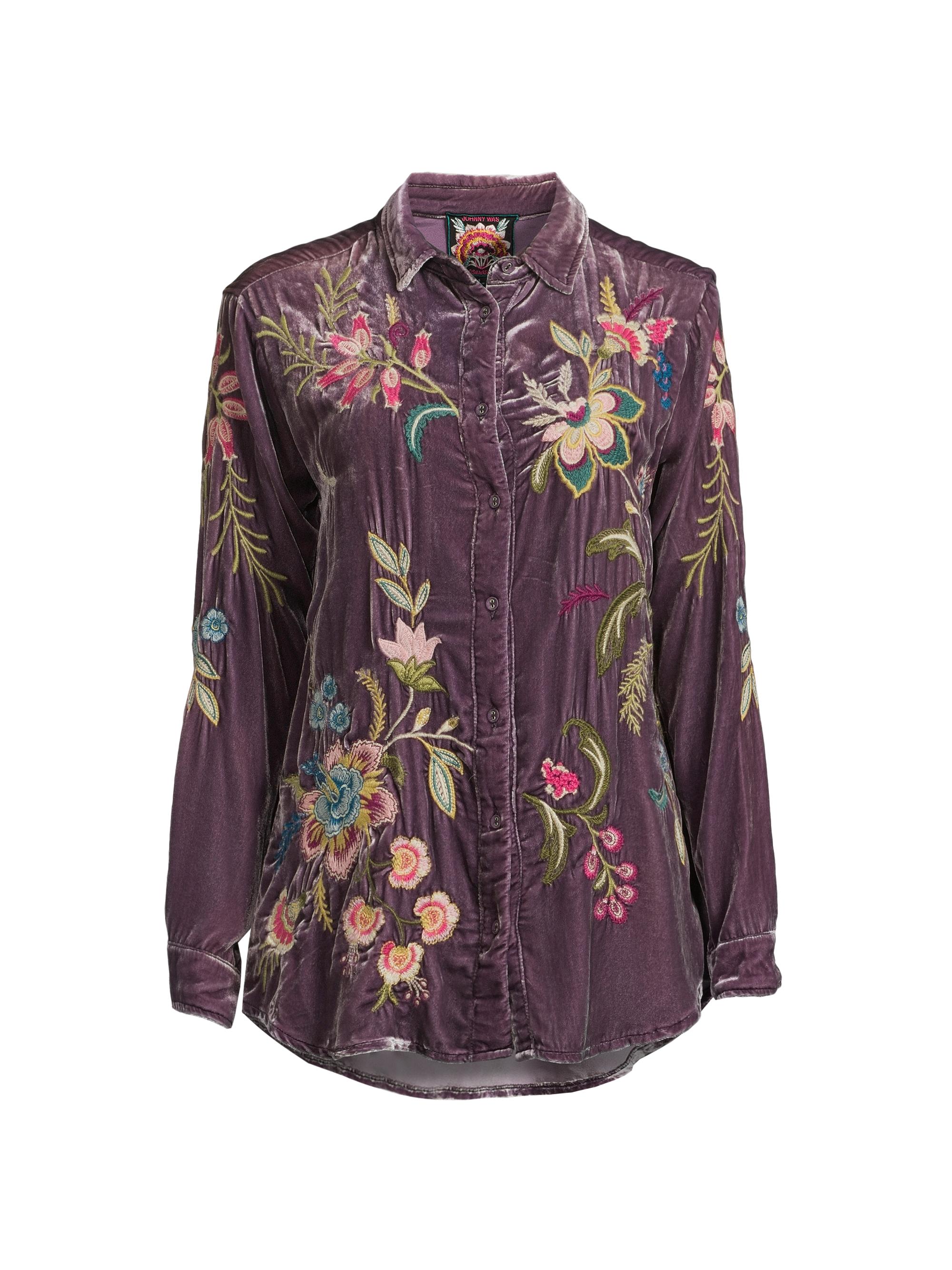 Johnny Was Julianna Embroidered Velvet Oversized Shirt | Saks