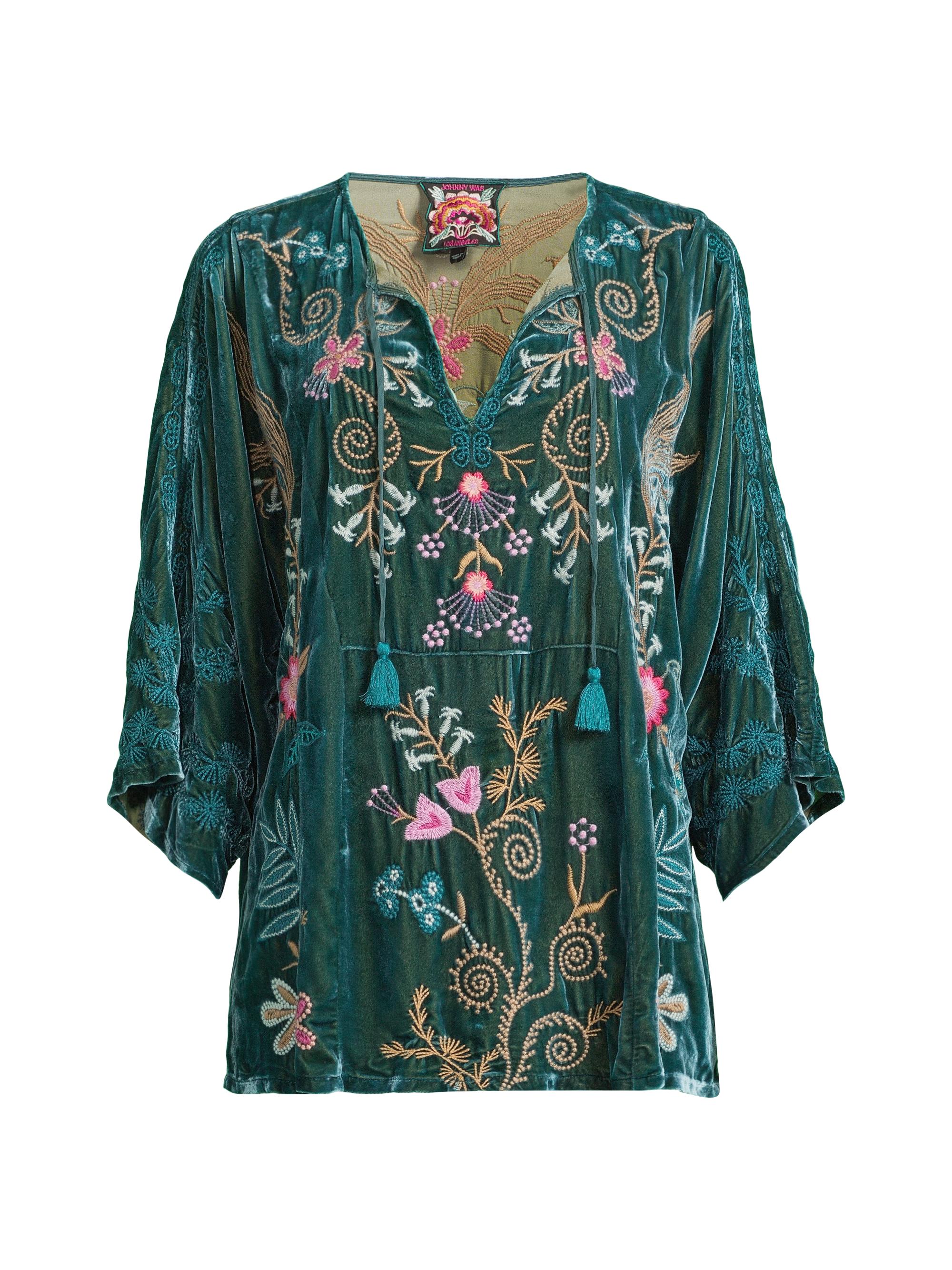 Johnny Was Women's Sisa Velvet Kaftan Blouse - Peacock