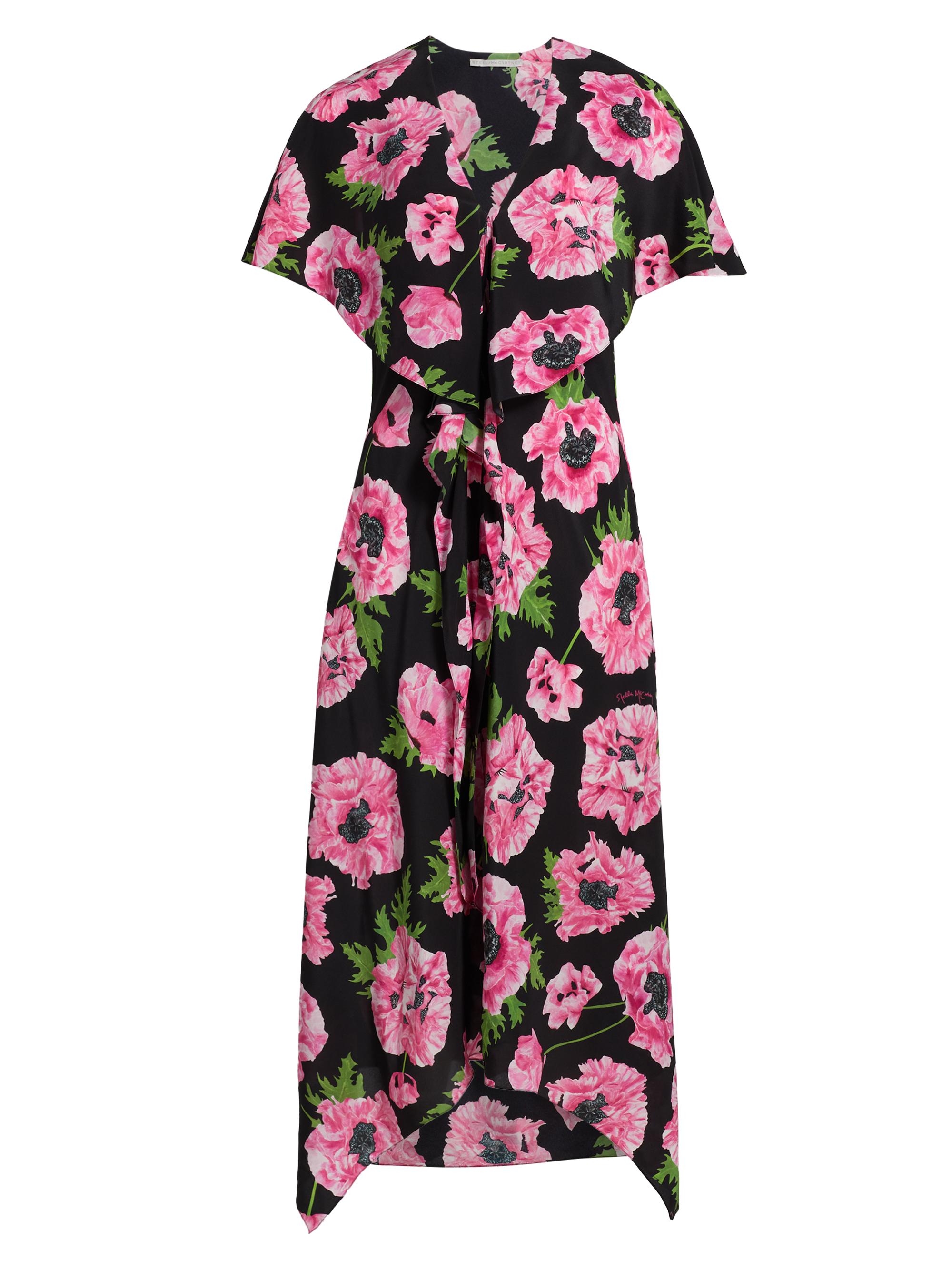 Stella McCartney Women's Poppy Print Silk Midi-Dress - Pink Black