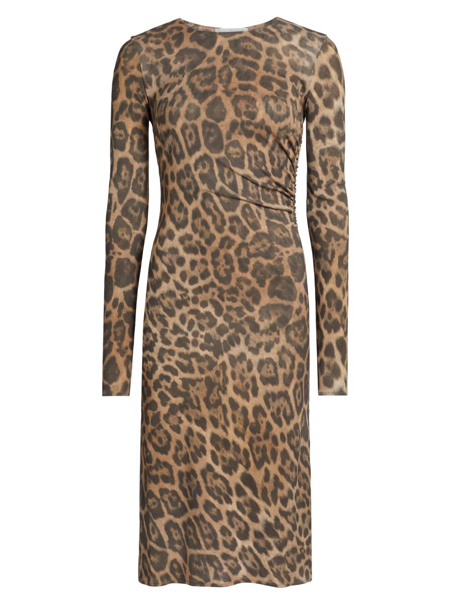 Stella McCartney Leopard Mesh Long-Sleeve Midi-Dress | Saks
