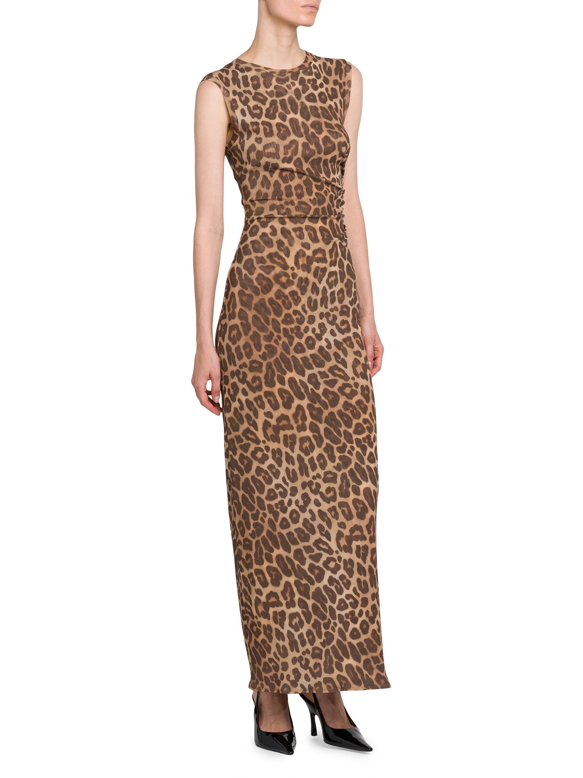 knee length dresses for ladies RUCHED LEOPARD MESH FISH TALE MIDI DRESS  Amanda Jean NYC