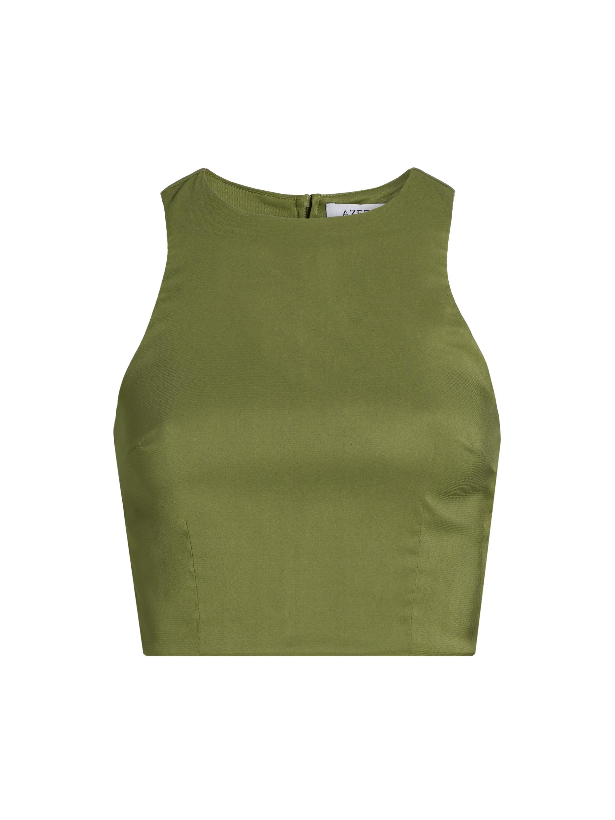 Azeeza Women's Lina Satin Crop Top - Moss