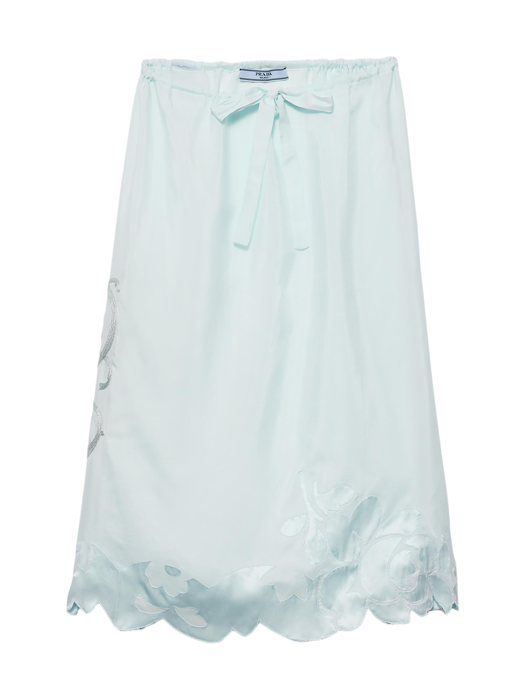 Prada Women's Embroidered Silk Habutai Skirt - Blue