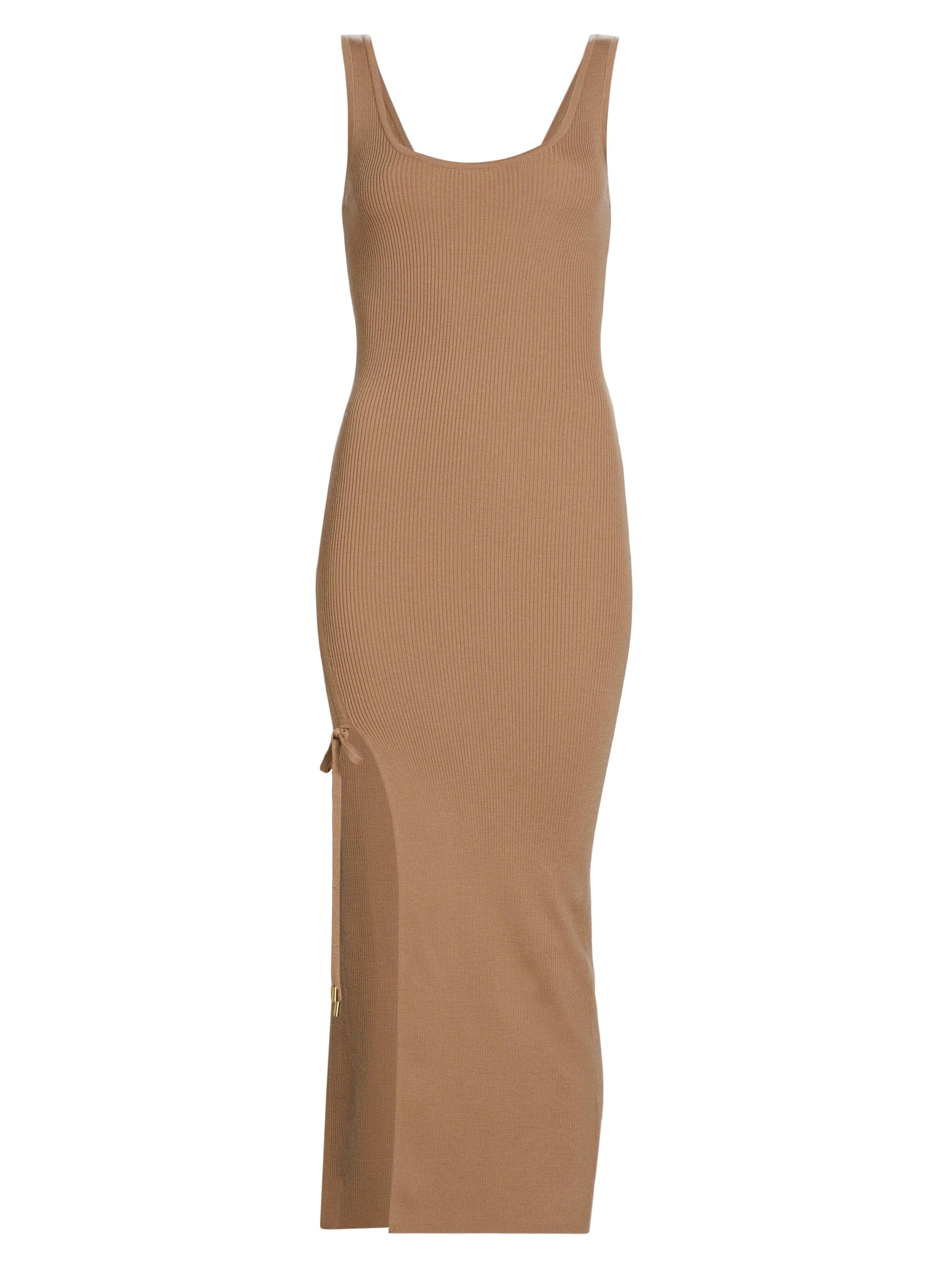 MICHAEL Michael Kors Women's Ruched Rib-Knit Midi-Dress - Cafe