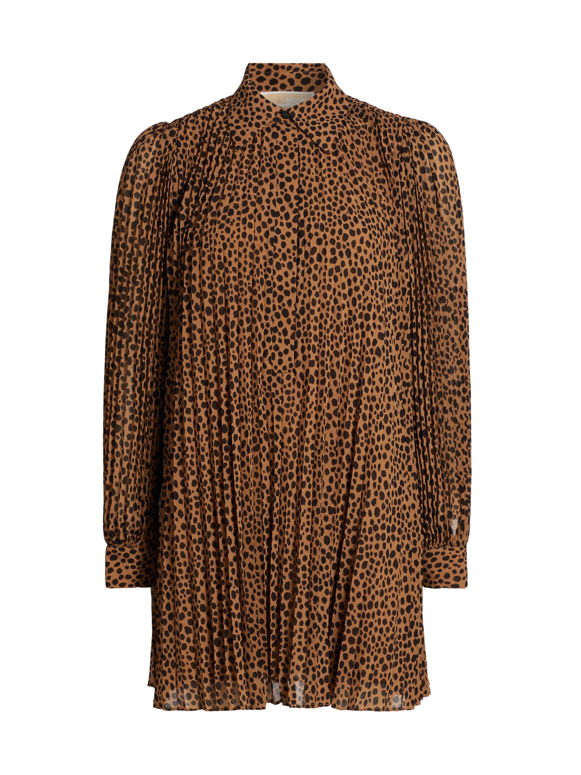MICHAEL Michael Kors Women's Cheetah Pleated Long-Sleeve Minidress - Cafe