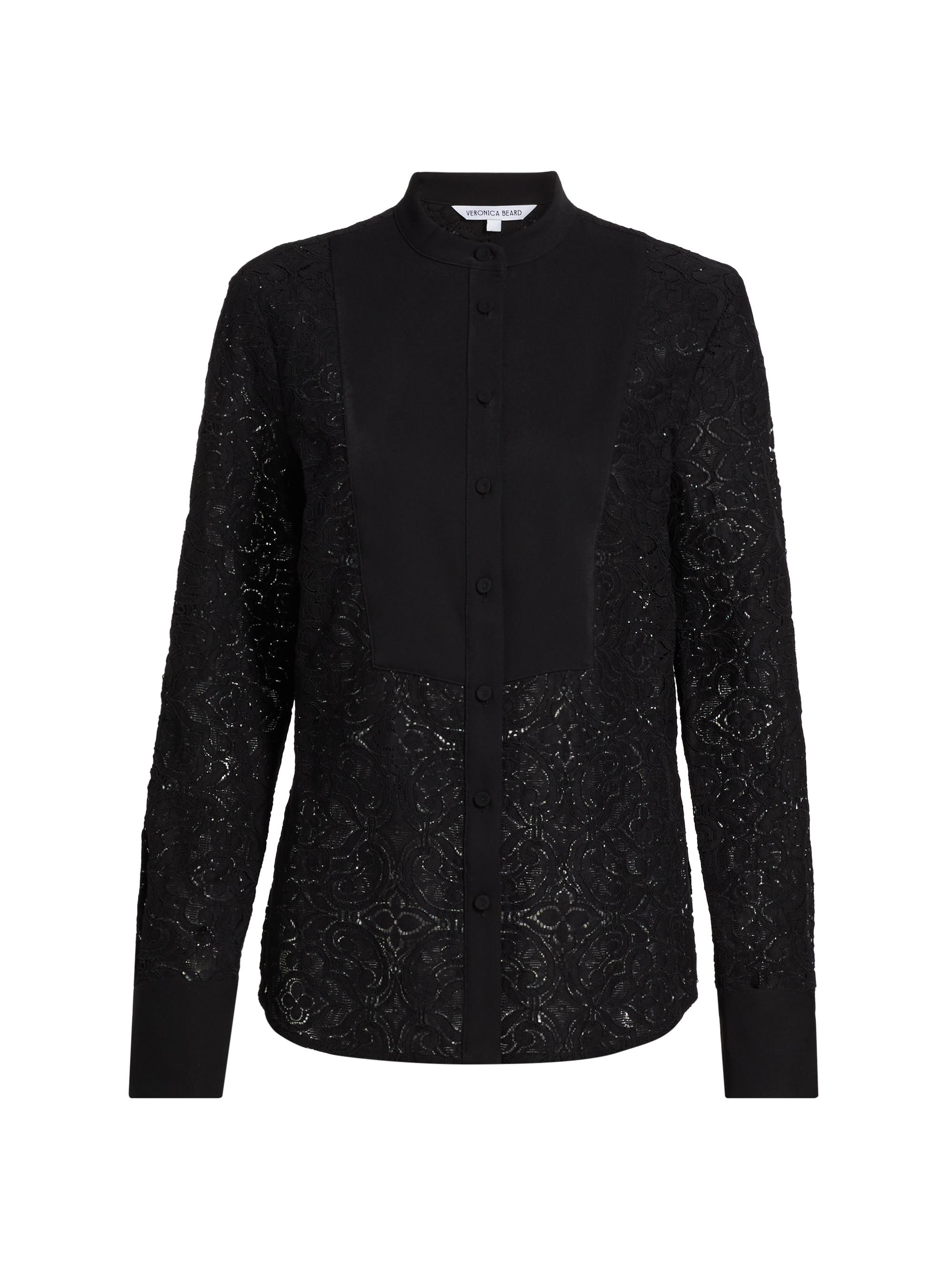 Veronica Beard Women's Naya Silk-Blend Lace Long-Sleeve Top - Black
