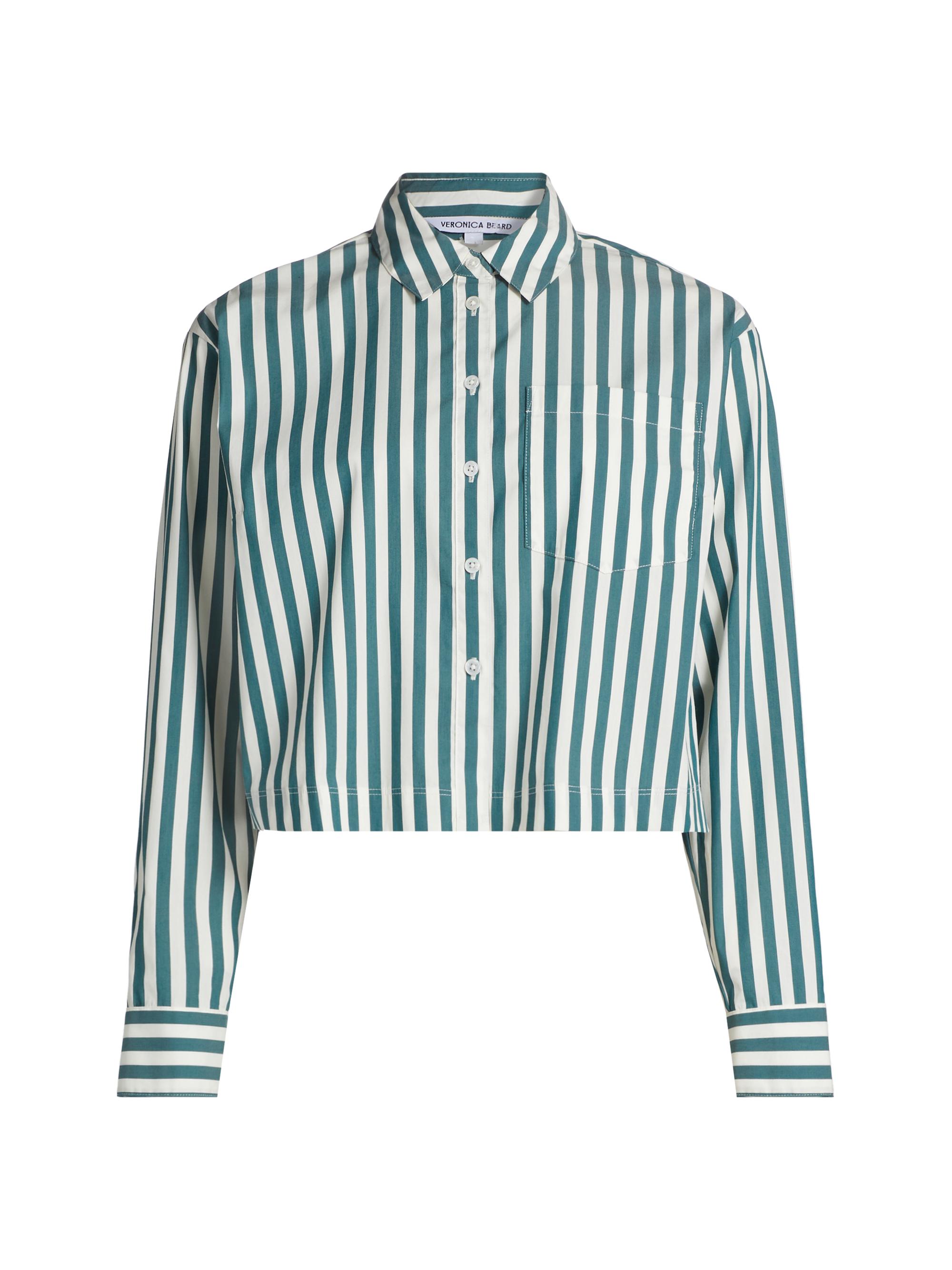 Veronica Beard Women's Maia Cotton Poplin Crop Shirt - Pine White