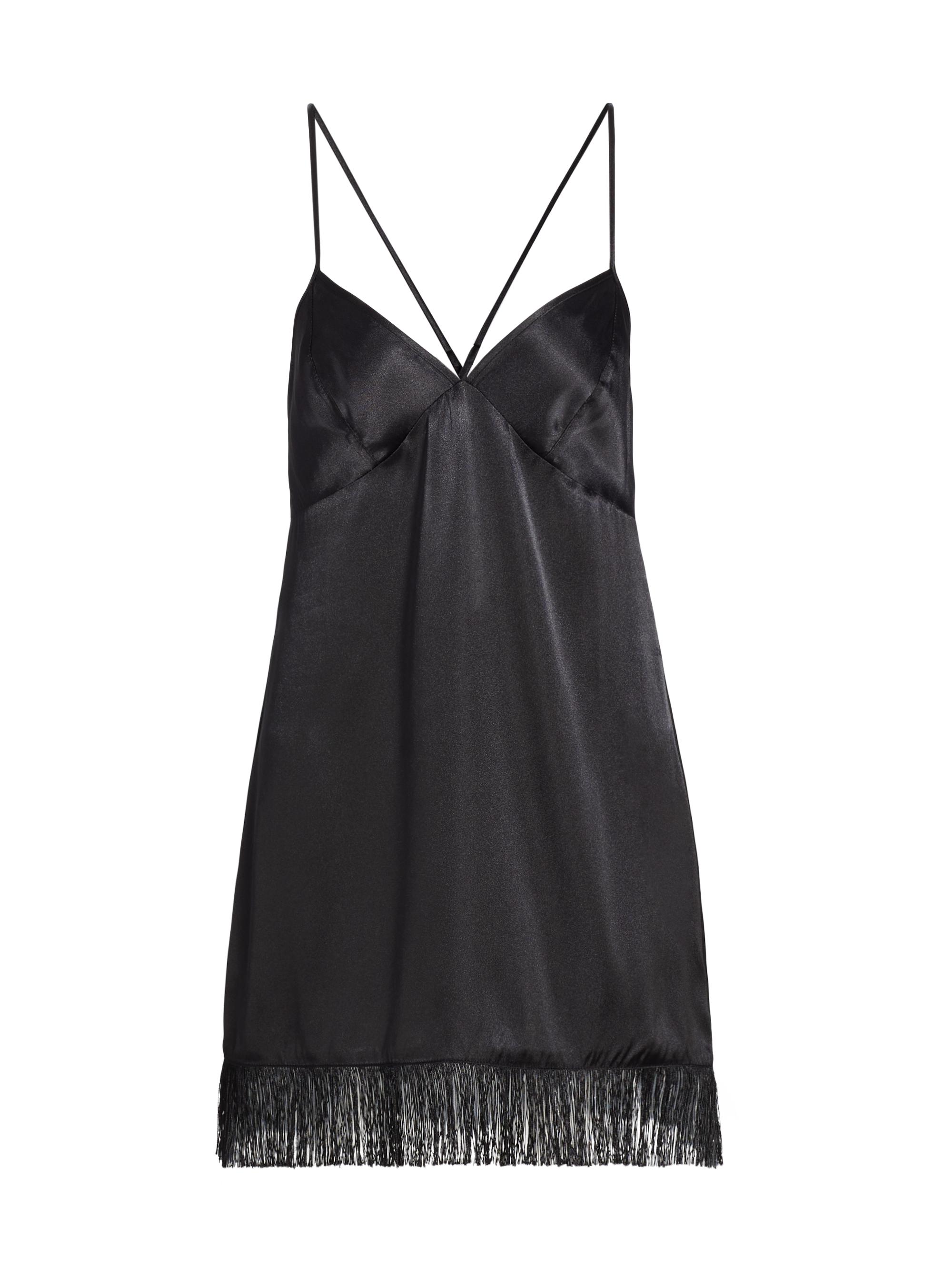 In Bloom Women's Holland Fringed Satin Chemise - Black
