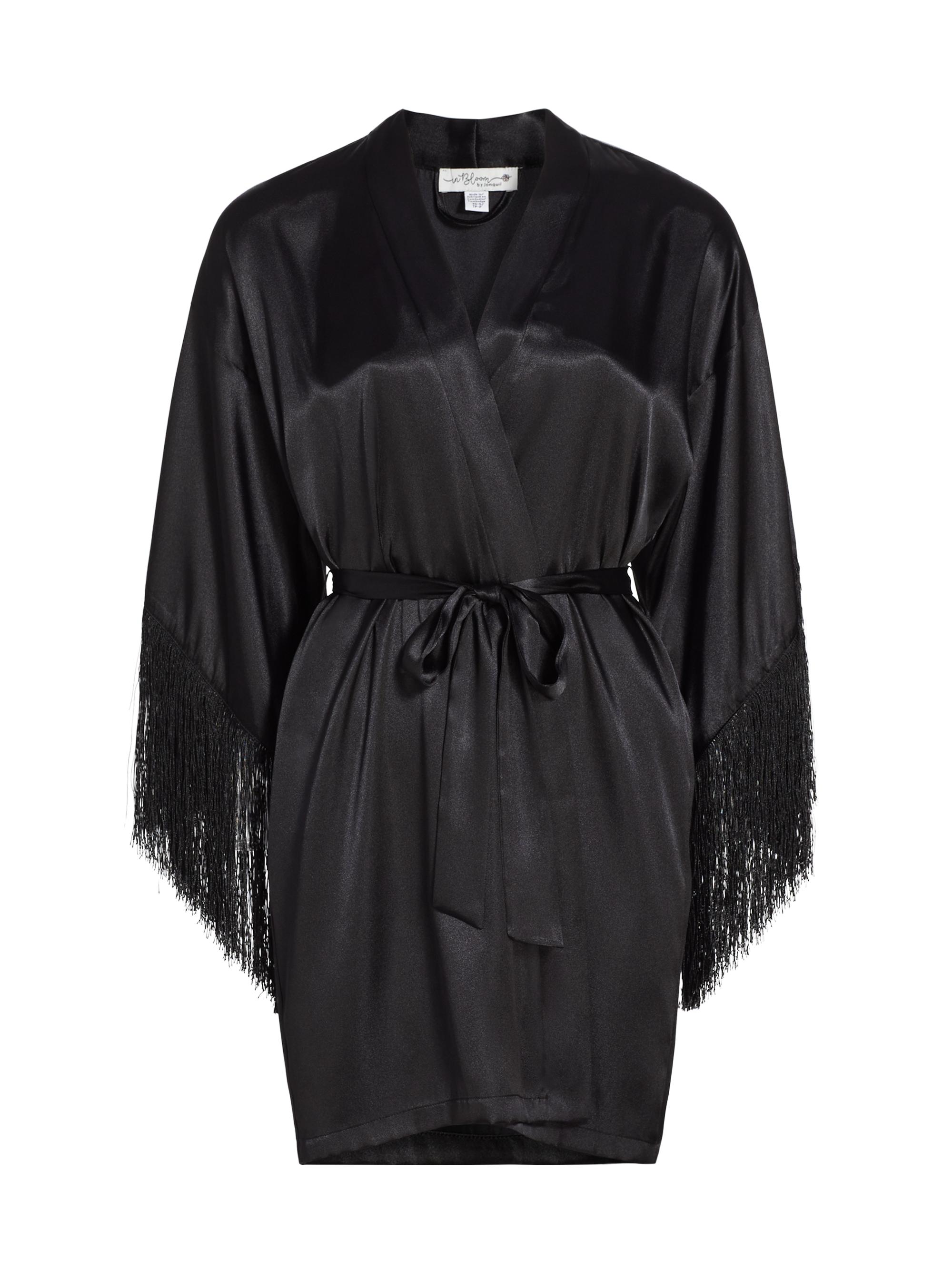 In Bloom Women's Holland Fringed Satin Robe - Black