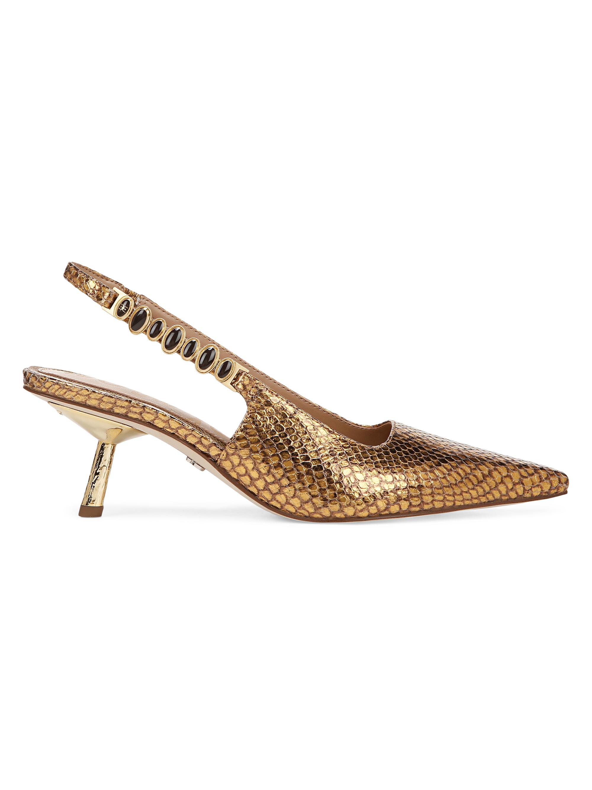 Sam Edelman Women's Baker 60MM Metallic Snake-Embossed Leather Slingback Pumps - Medallion Gold