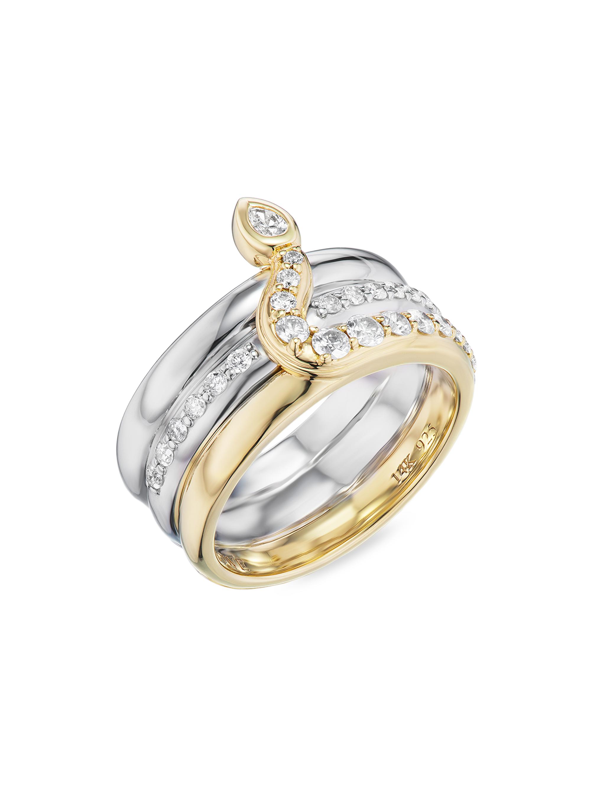 Sheryl Lowe Women's Snake 14K Yellow Gold, Sterling Silver & 0.70 TCW Diamond Ring - Mixed Metal