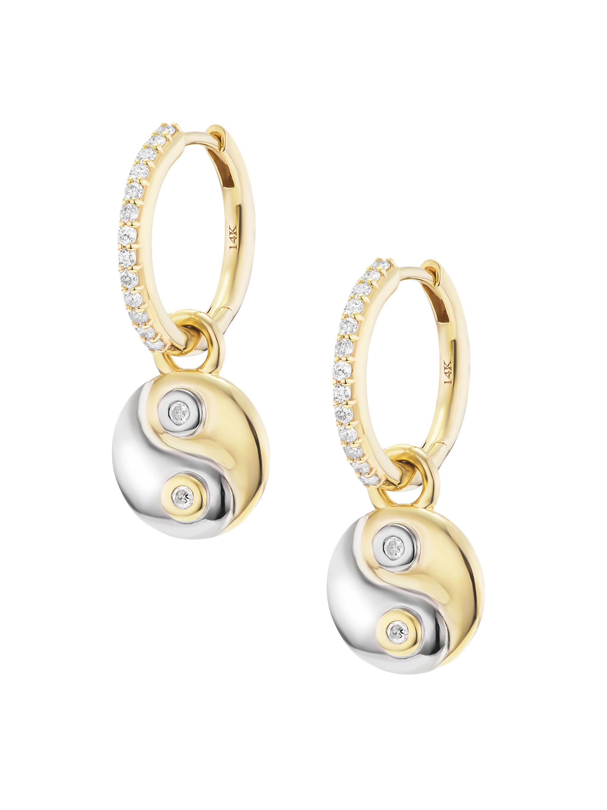 Sheryl Lowe Women's Yin Yang 14K Yellow Gold, Sterling Silver & 0.29 TCW Diamond Charm Earrings - Mixed Metal