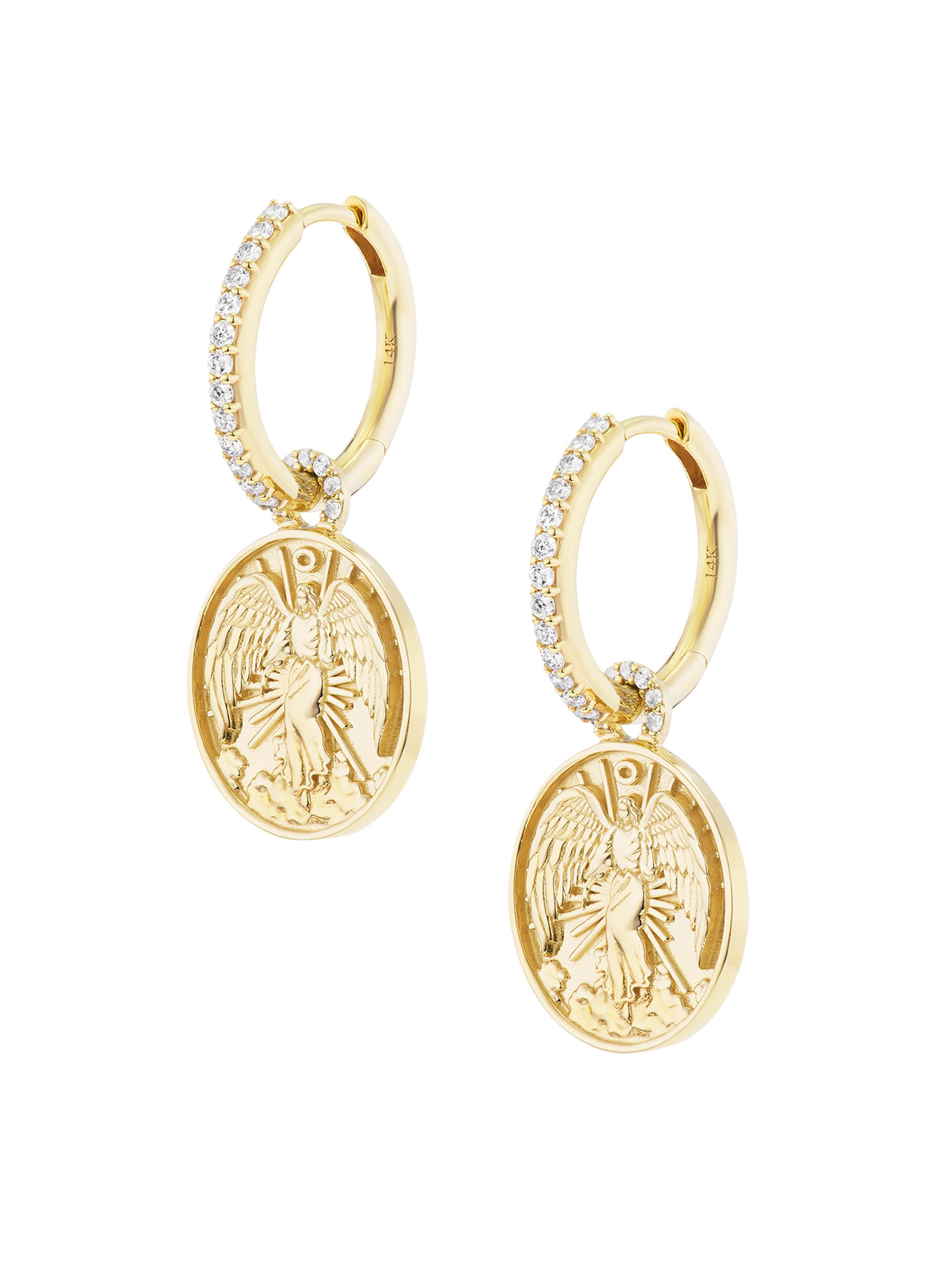Sheryl Lowe Women's 14K Yellow Gold & 0.28 TCW Diamond Guardian Angel Drop Earrings - Yellow Gold