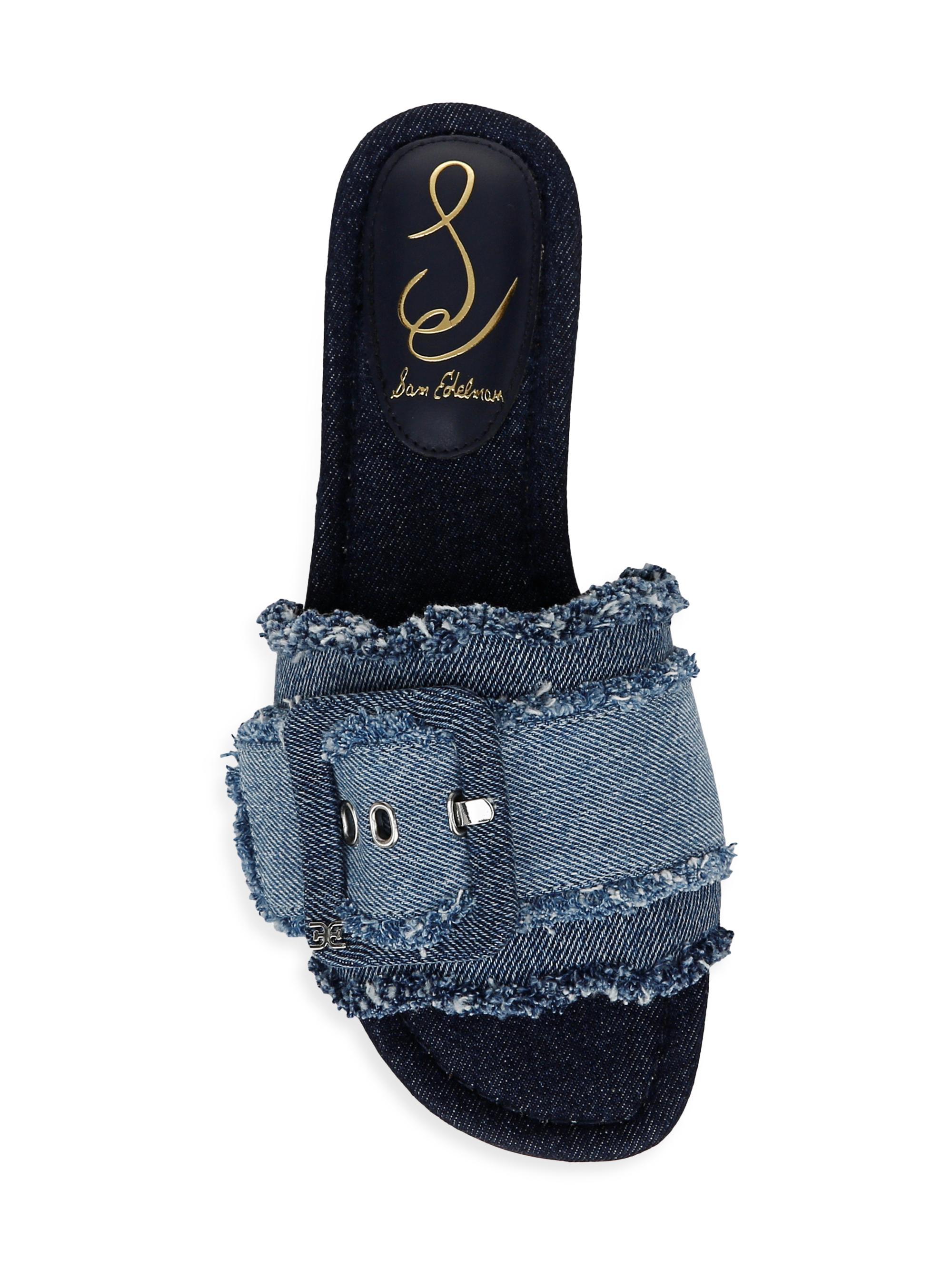 Sam Edelman Bambi Fray Denim Slide Sandals | Saks Fifth Avenue
