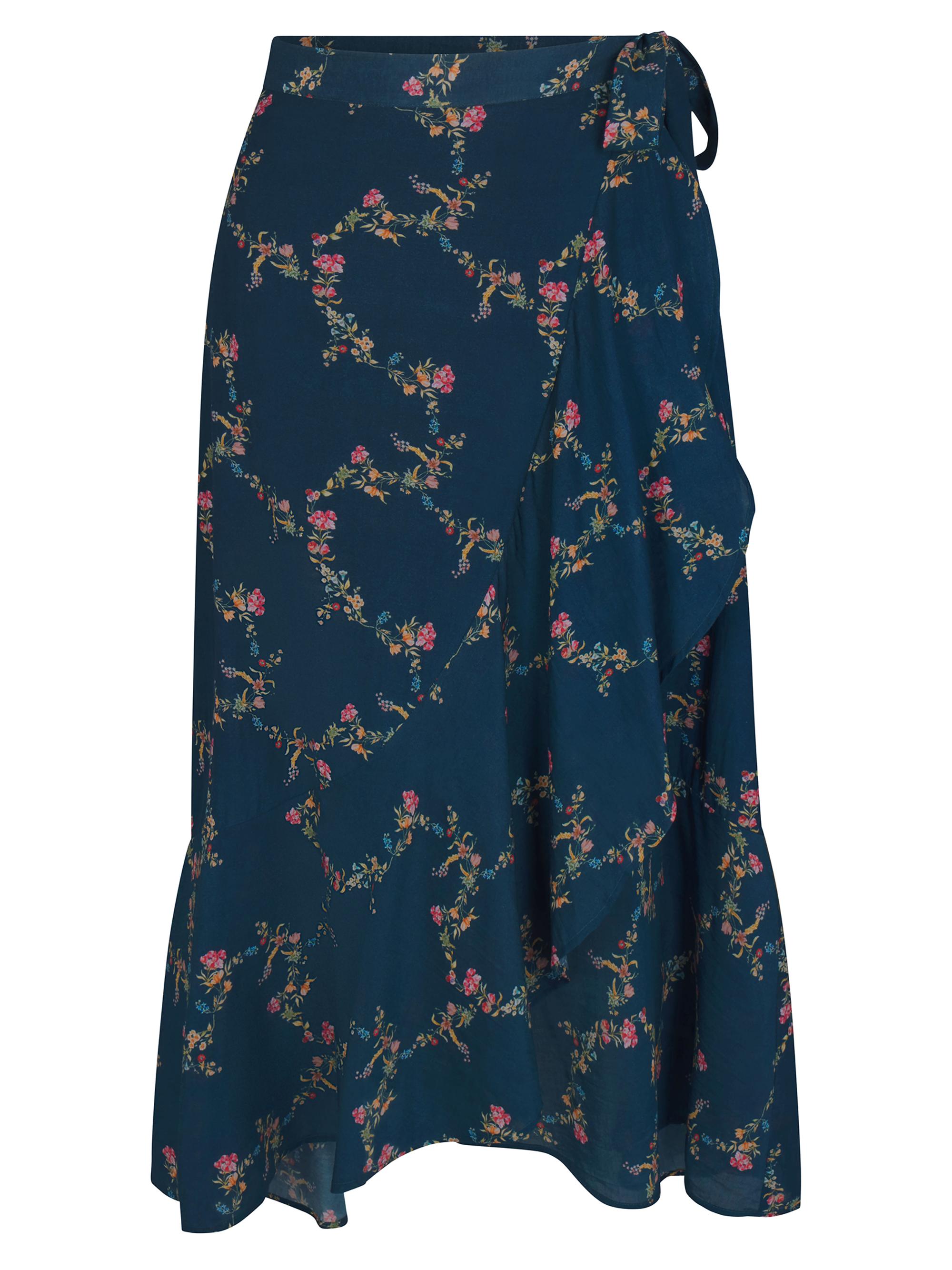 Baybala Floral Print Ruffle-Trim Midi-Skirt - Midnight Garden