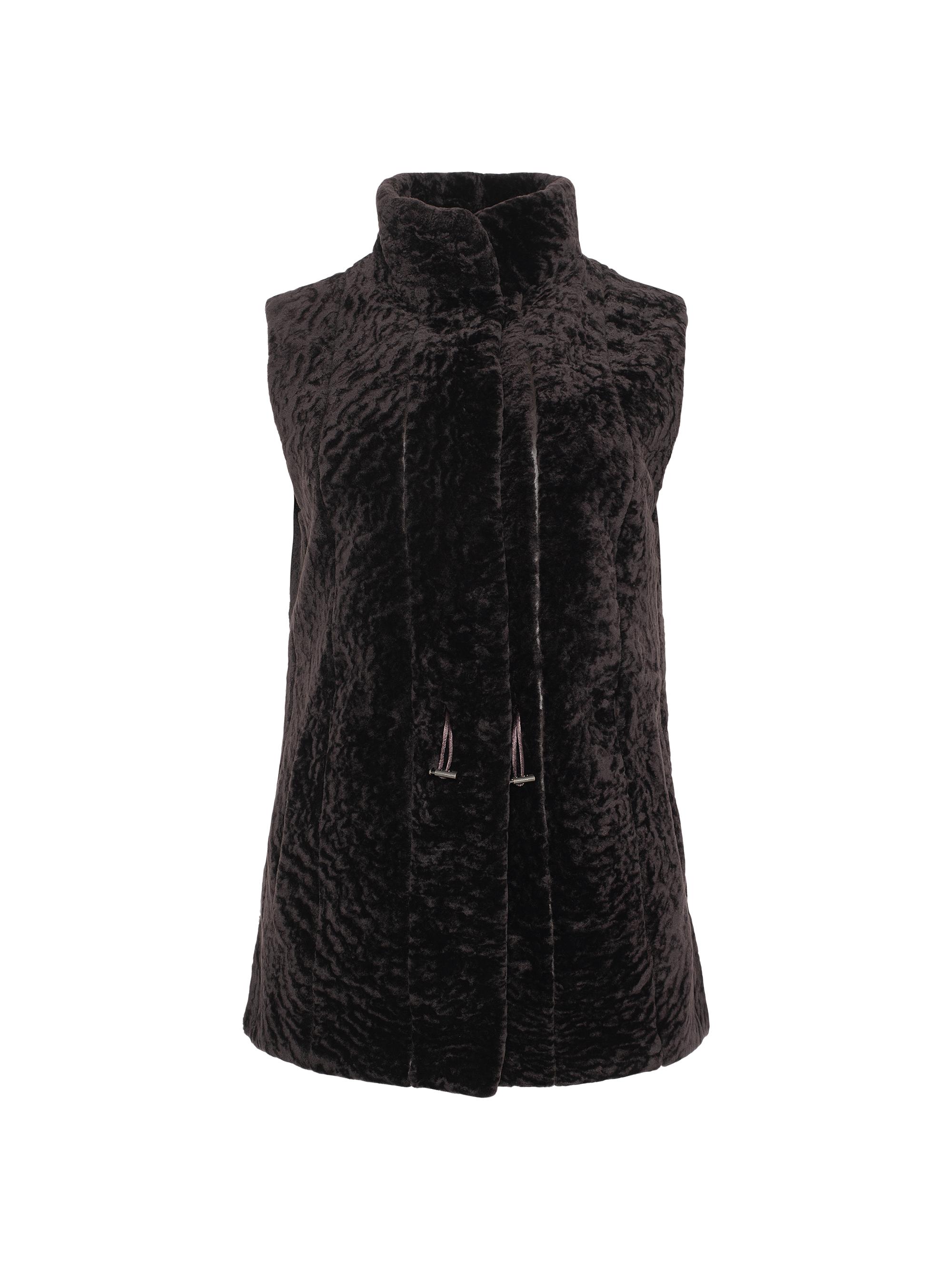 Gorski Women's Textured Shearling Lamb Vest Reversible to Taffeta - Brown