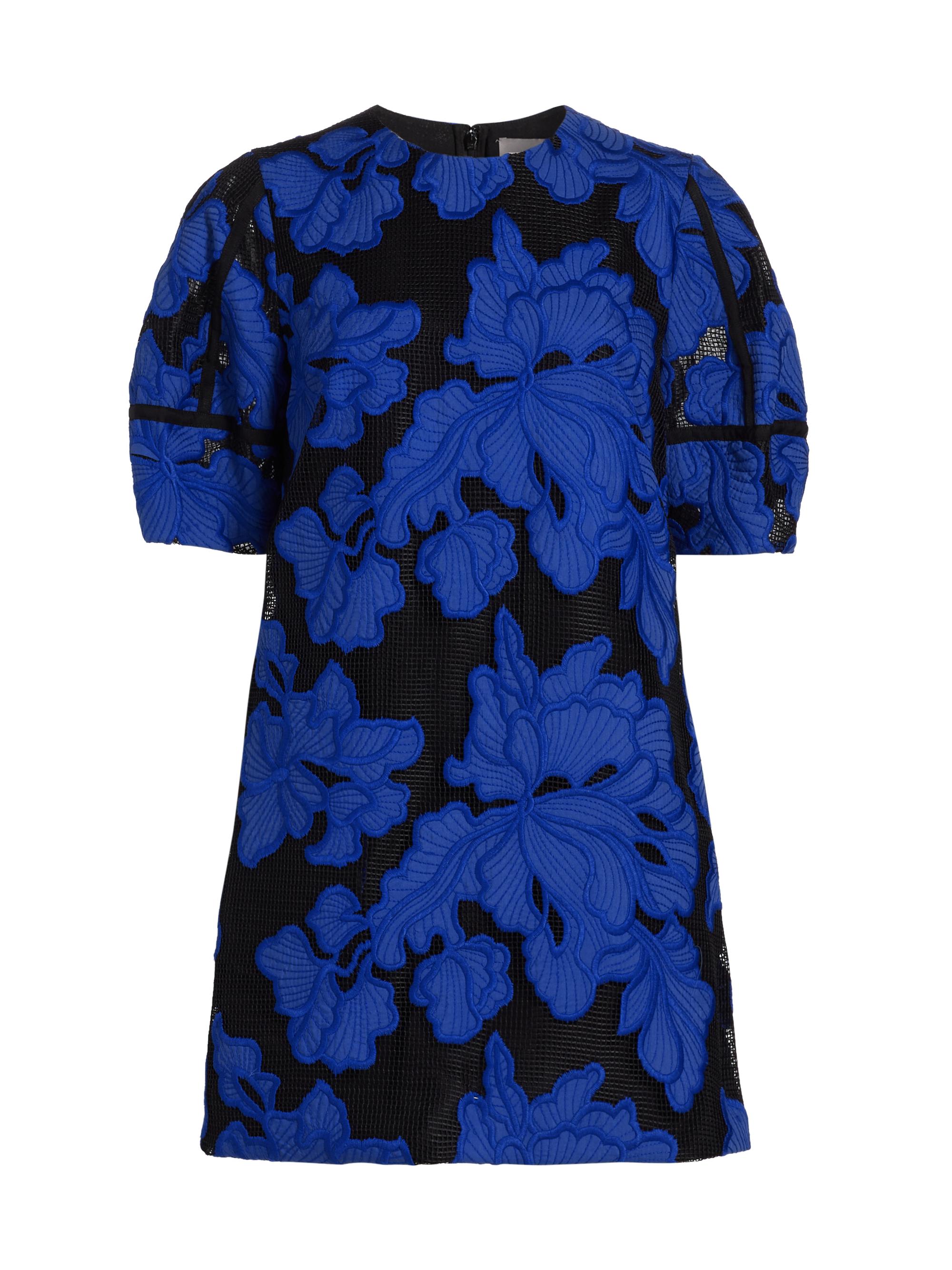 Lela Rose Women's Applied Floral Lace Minidress - Cornflower