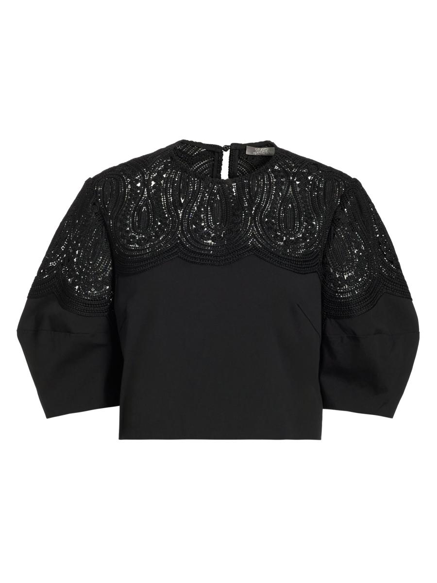 Lela Rose Iris Corded Lace Puff-Sleeve Top | Saks Fifth Avenue