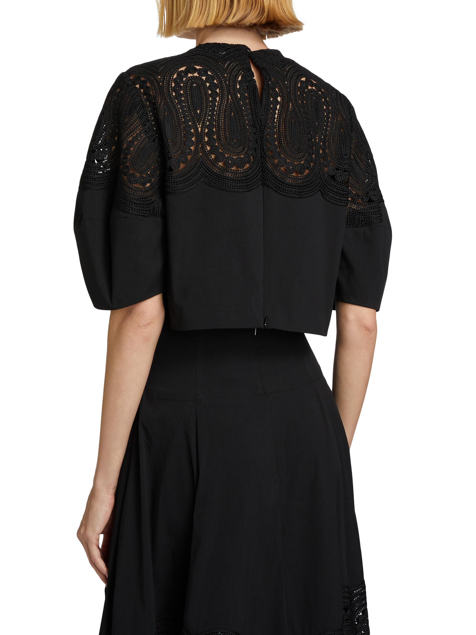 Lela Rose Iris Corded Lace Puff-Sleeve Top | Saks Fifth Avenue