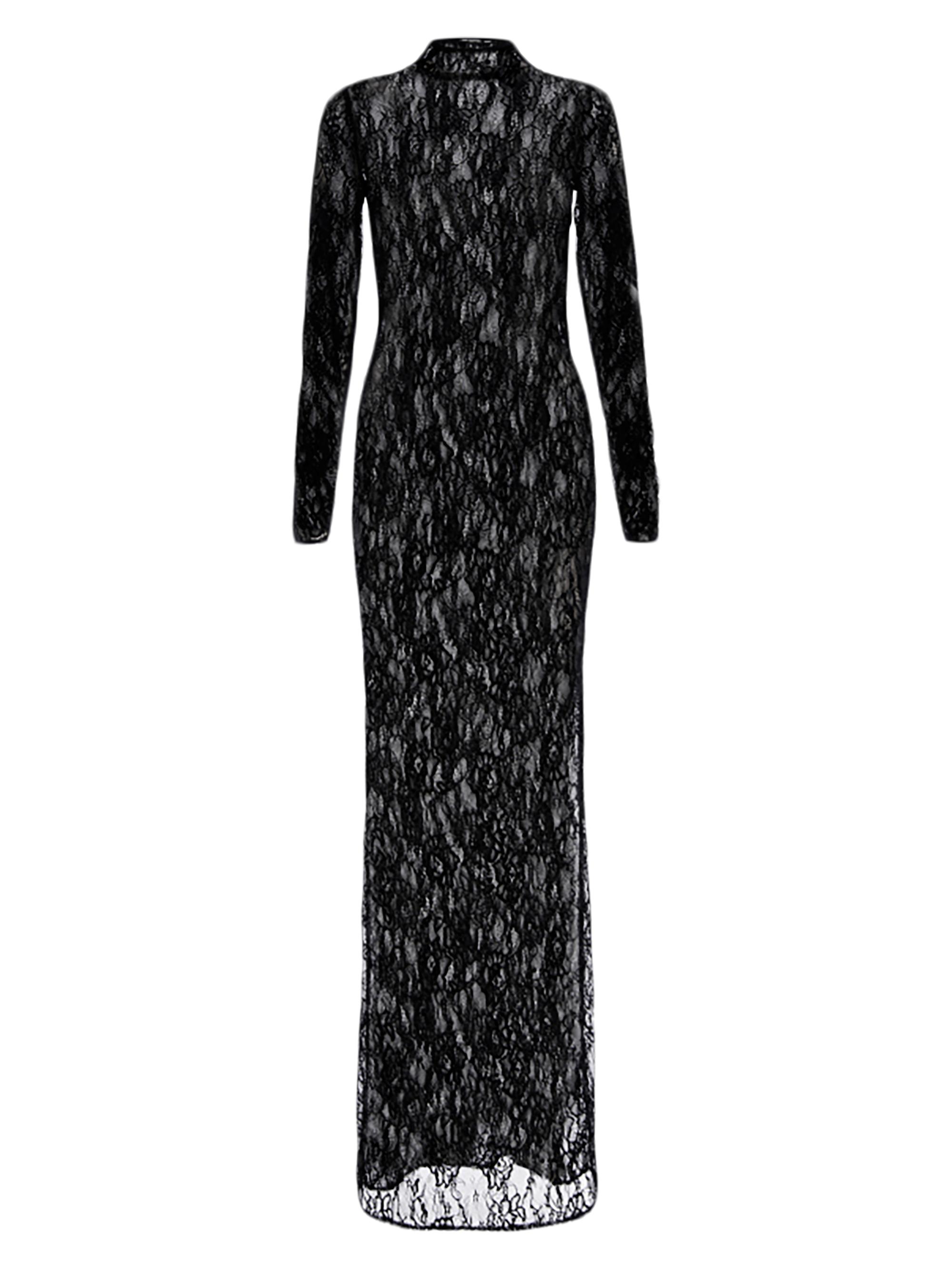 Good American Women's Sheer Lace Long-Sleeve Gown - Black