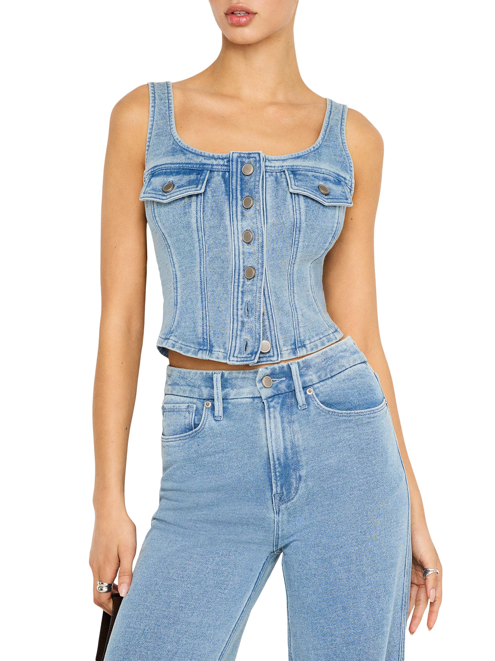 Good American Women's Jeanius Button-Front Bustier - Indigo