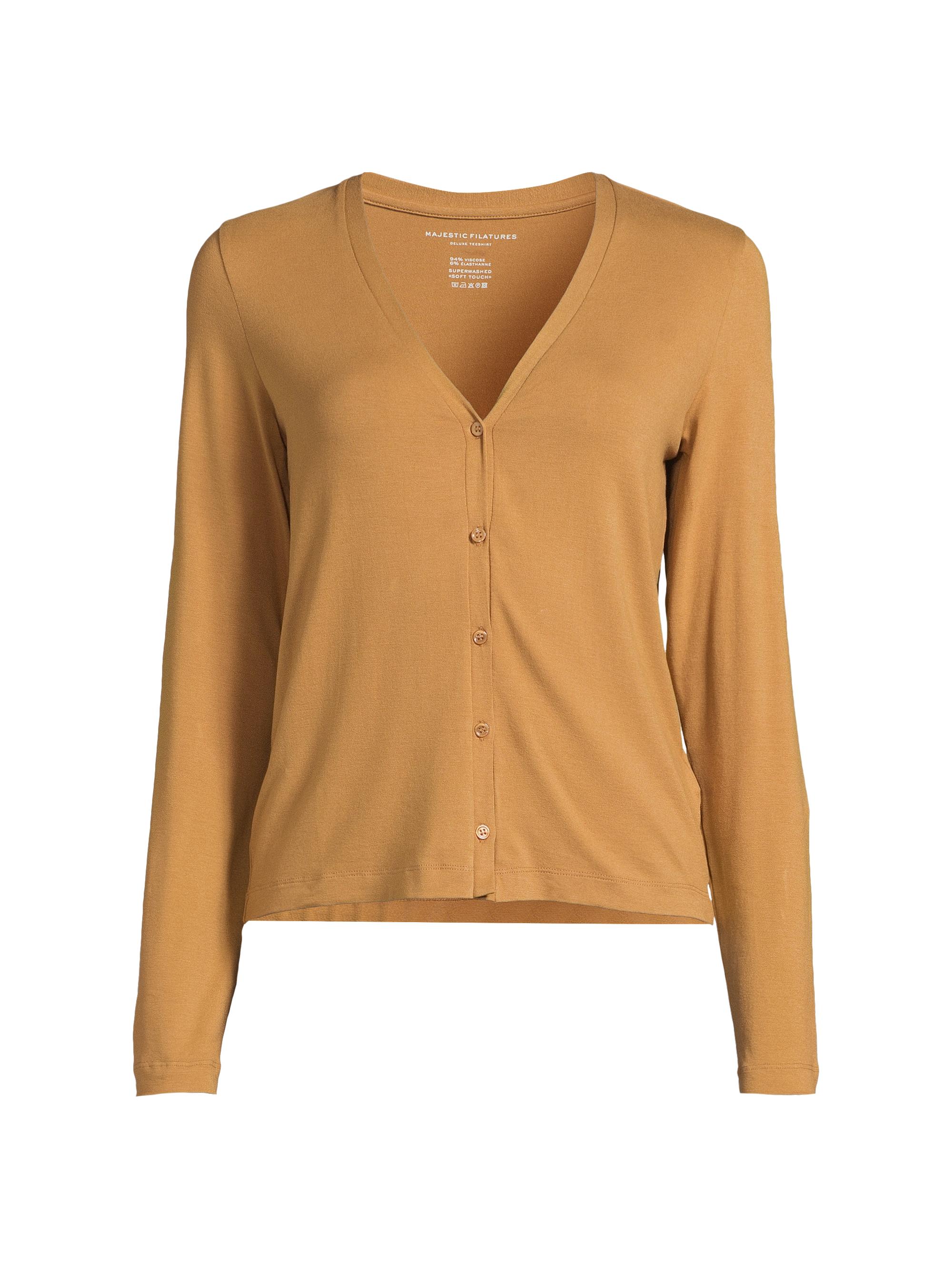 Majestic Filatures Women's Soft Touch V-Neck Cardigan - Chamois