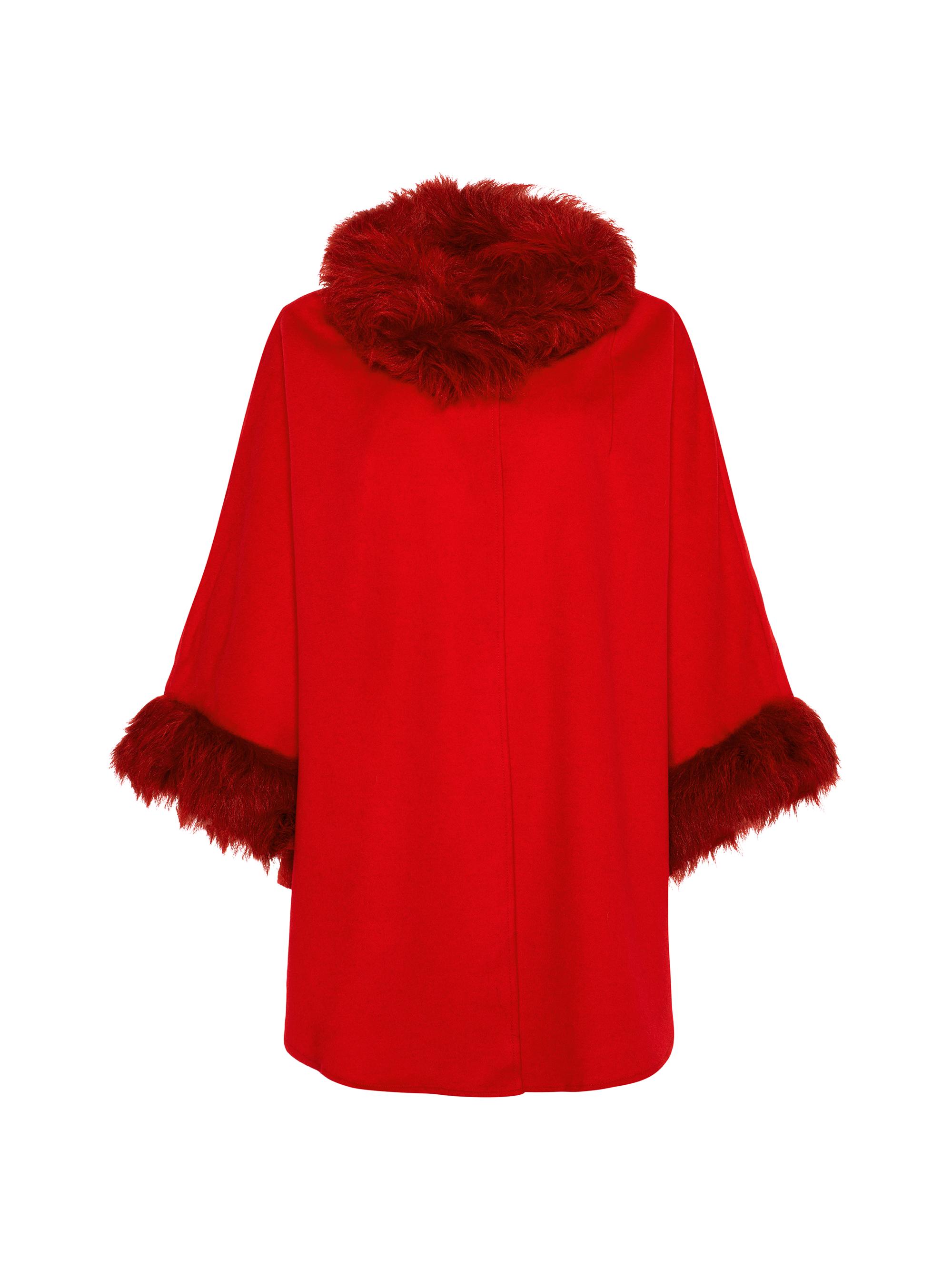 Gorski Women's Cashmere and Wool Cape with Lamb Trim - Red