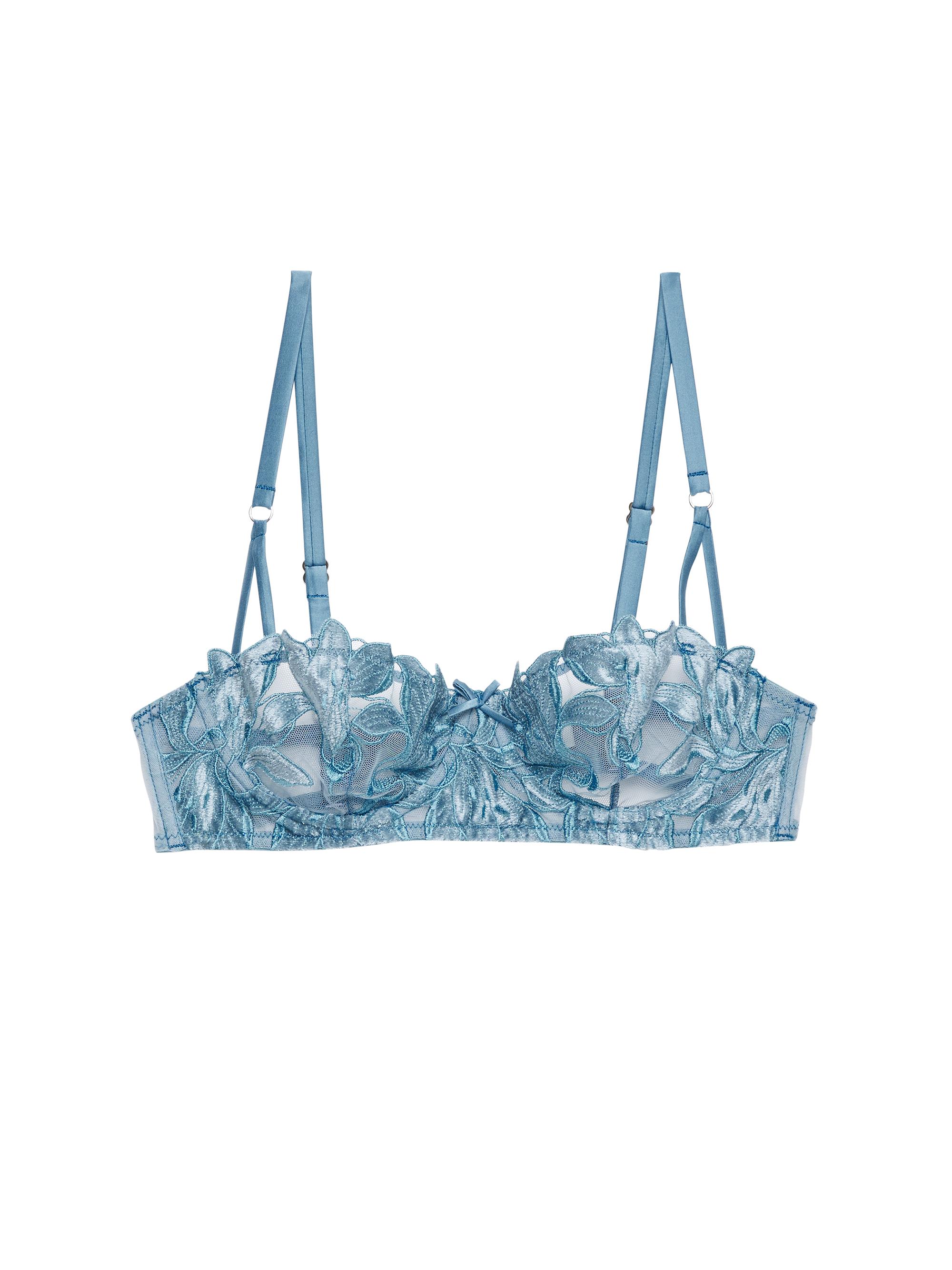Fleur du Mal Women's Velvet Lily Floral Balconette Bra - Icy Teal