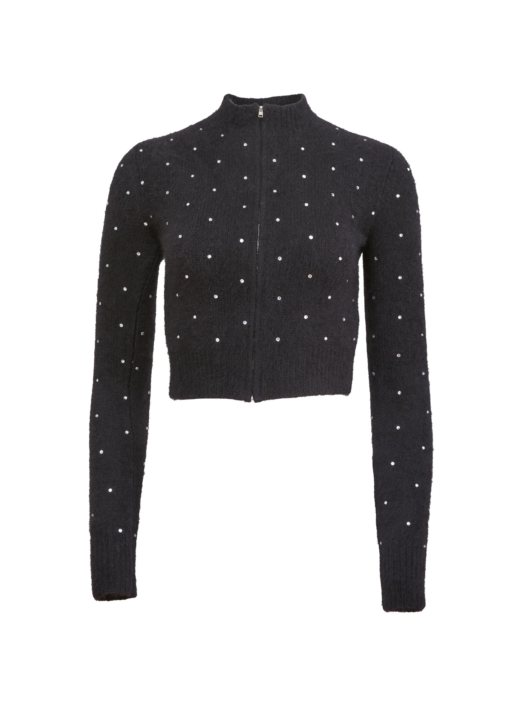 Fleur du Mal Women's Rhinestone Cashmere-Silk Cropped Cardigan - Black