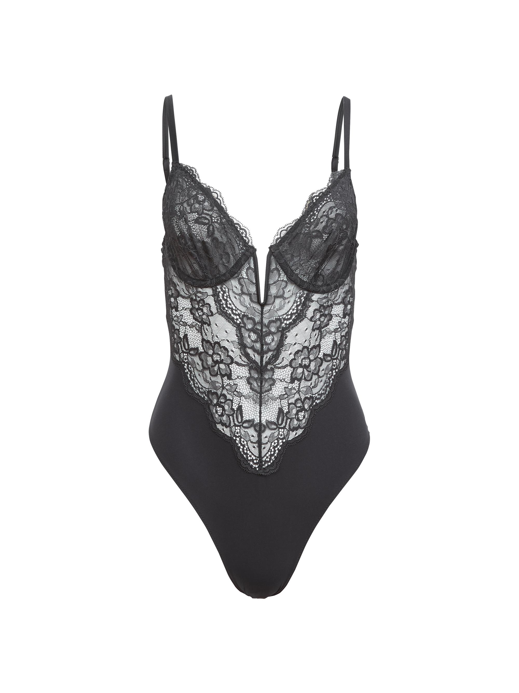 Fleur du Mal Women's Bianca Lace-Silk Bodysuit - Black