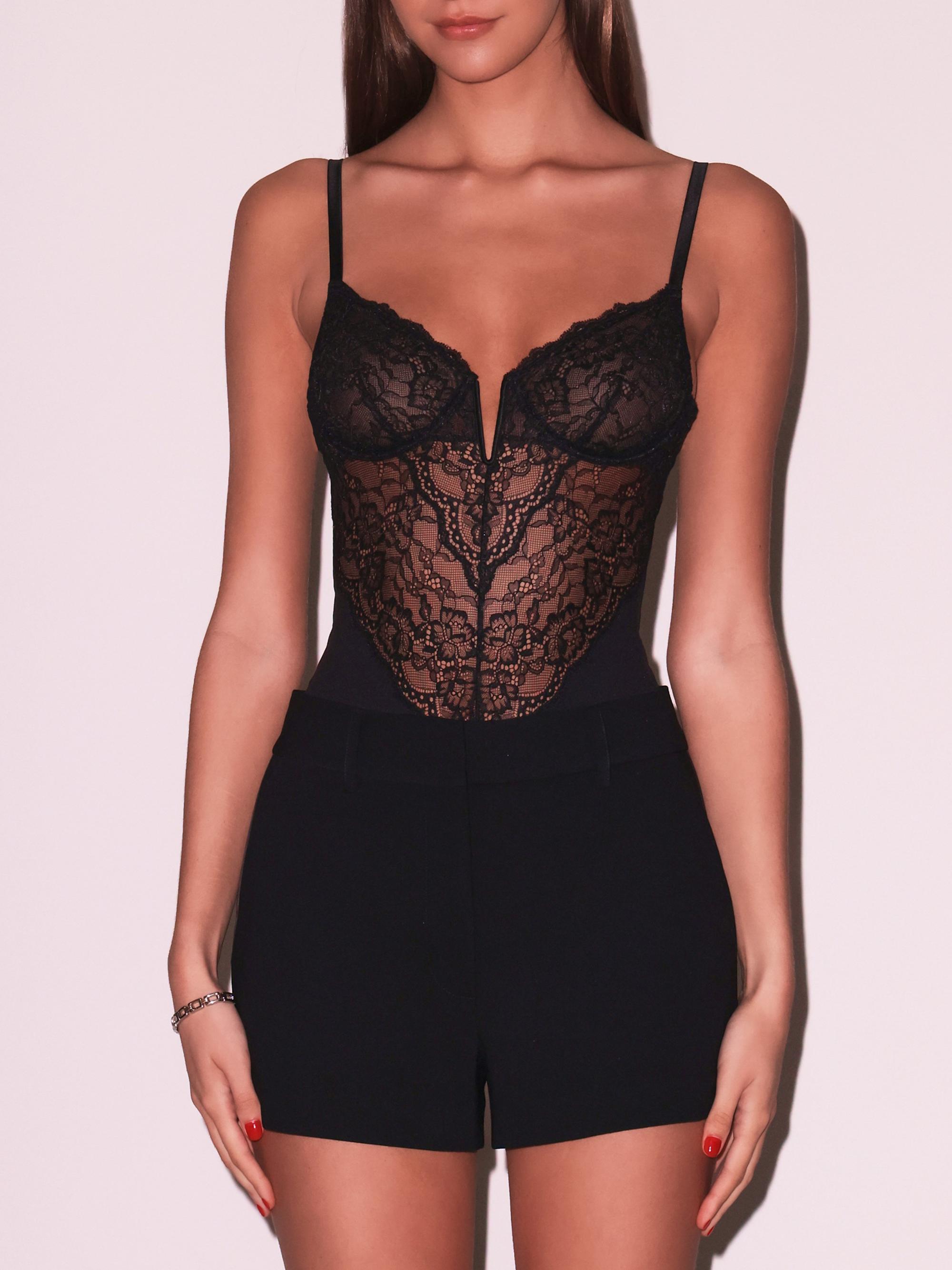 Fleur du Mal Women's Bianca Lace-Silk Bodysuit - Black | Thumbnail 2