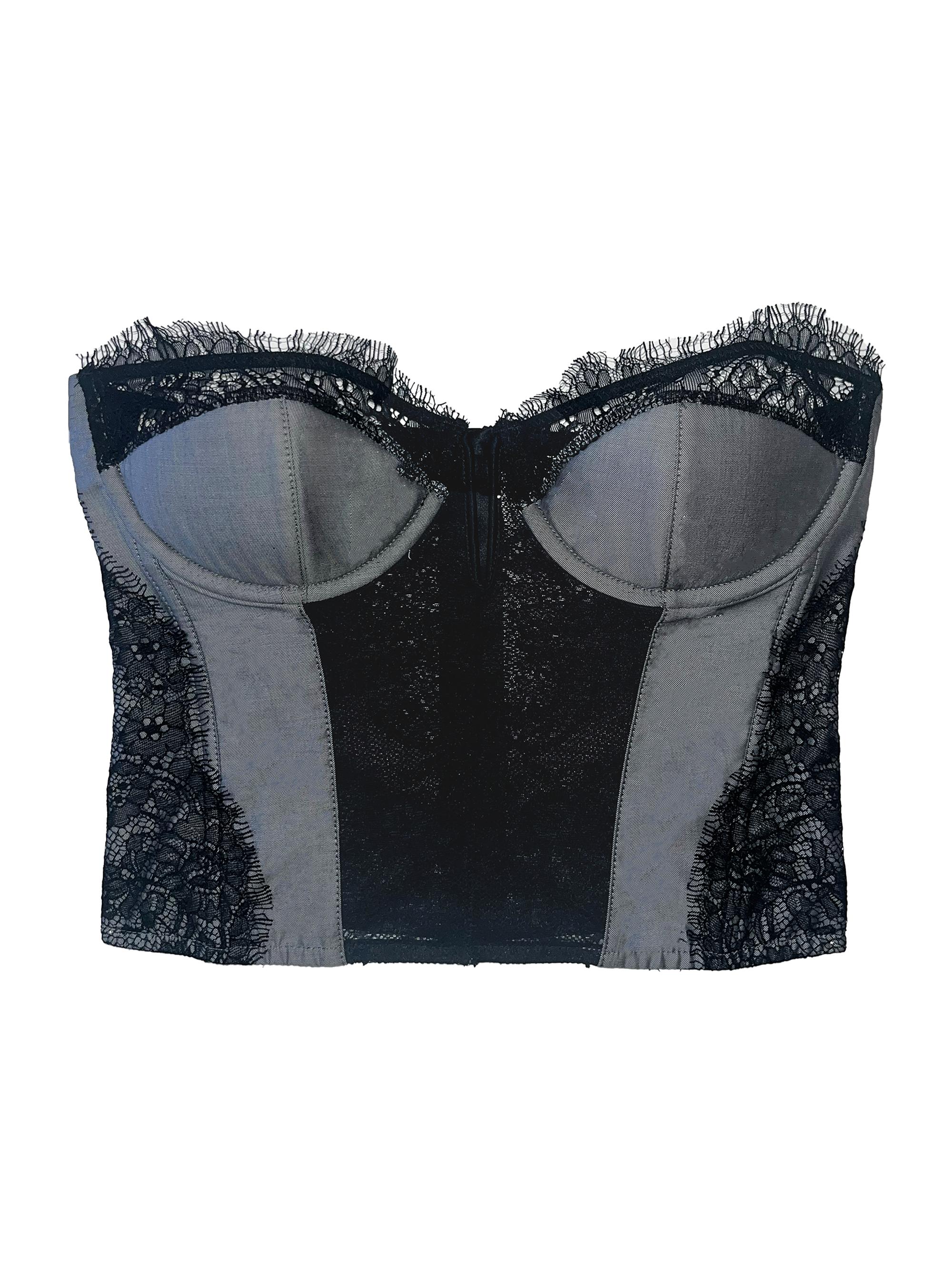 Fleur du Mal Women's Lace Plunge Bustier Top - Smoked Pearl