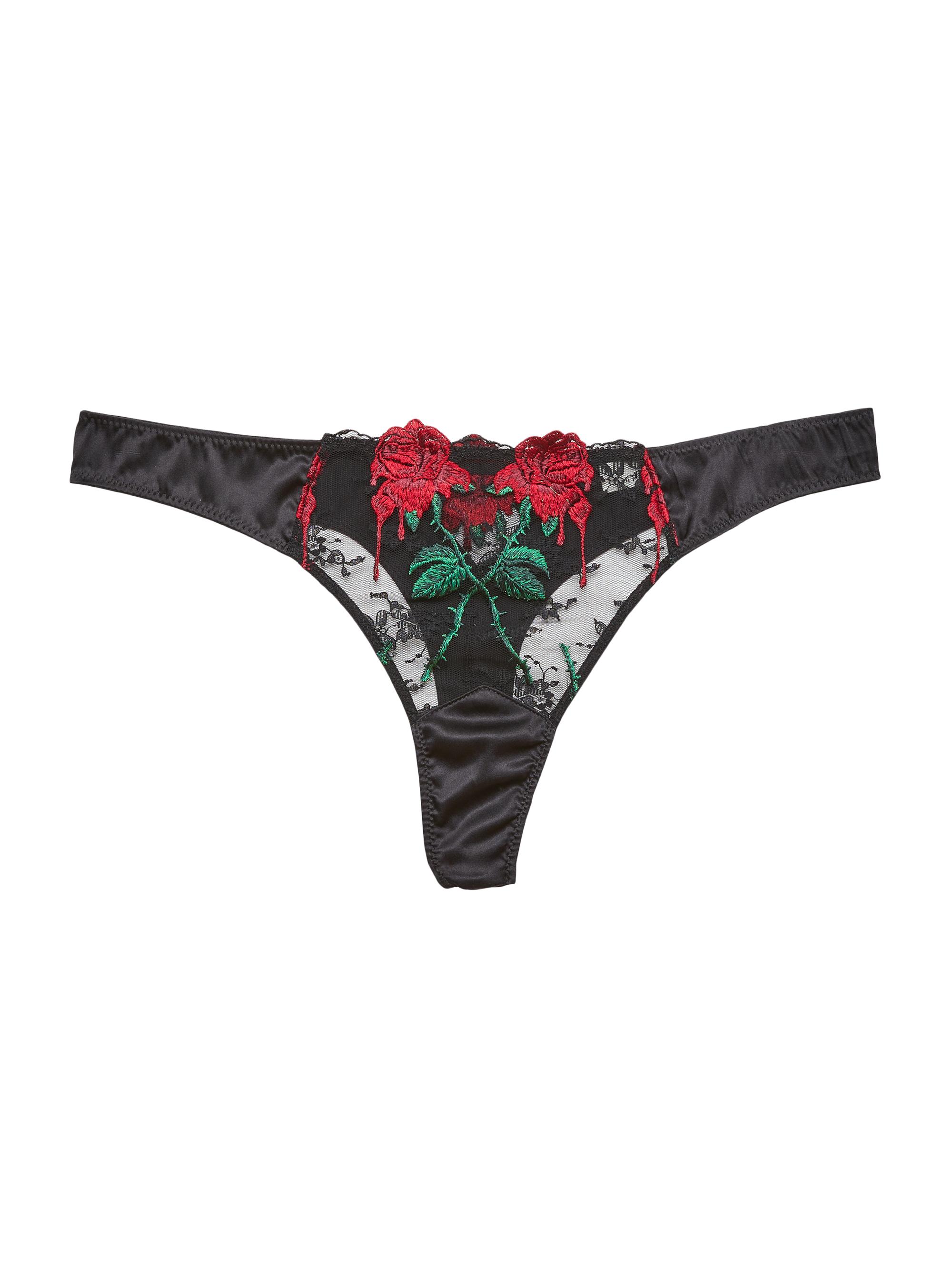 Fleur du Mal Women's Bleeding Rose Embroidered Thong - Black