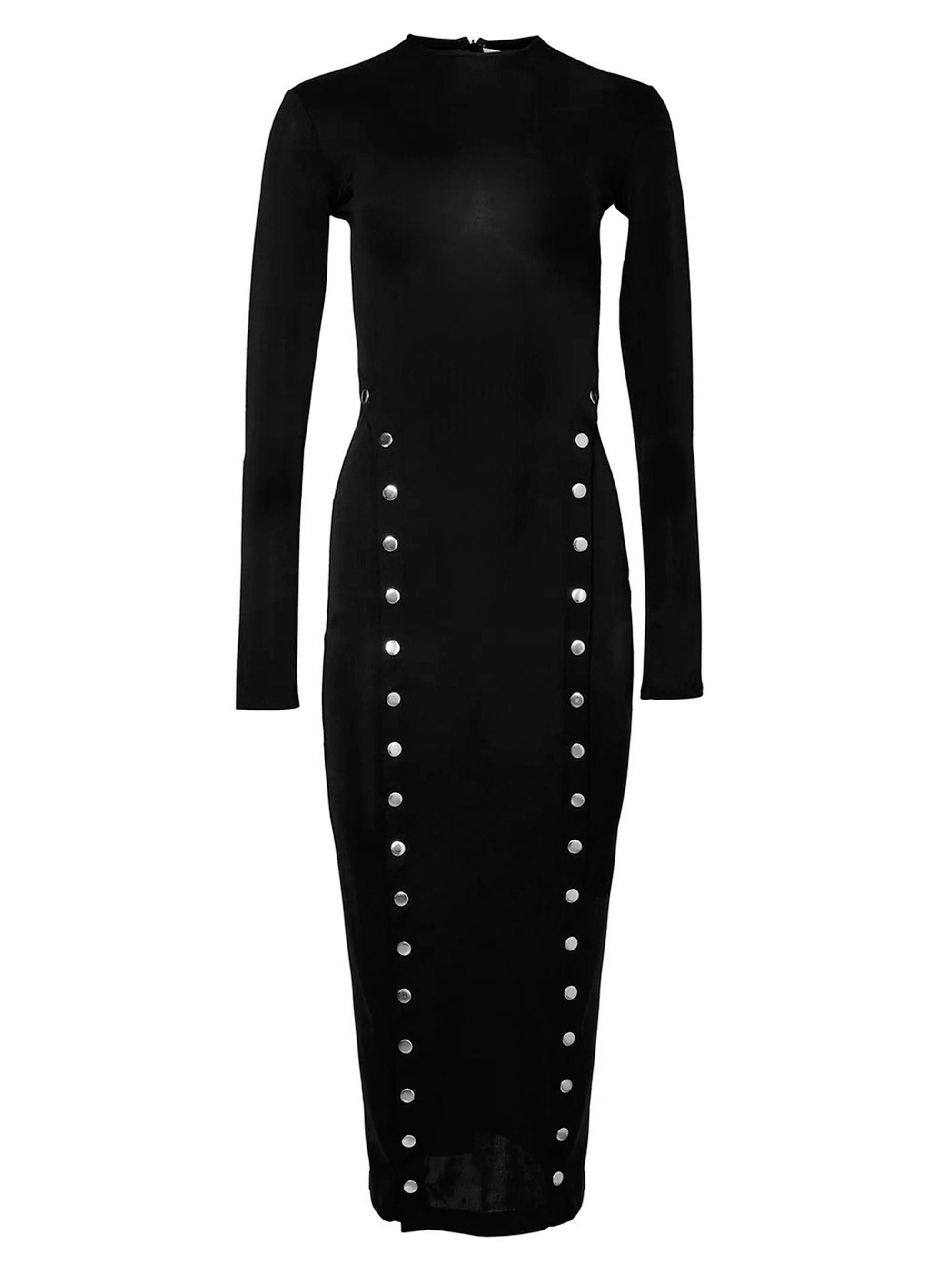 Fleur du Mal Women's Snap-Detail Knit Midi-Dress - Black