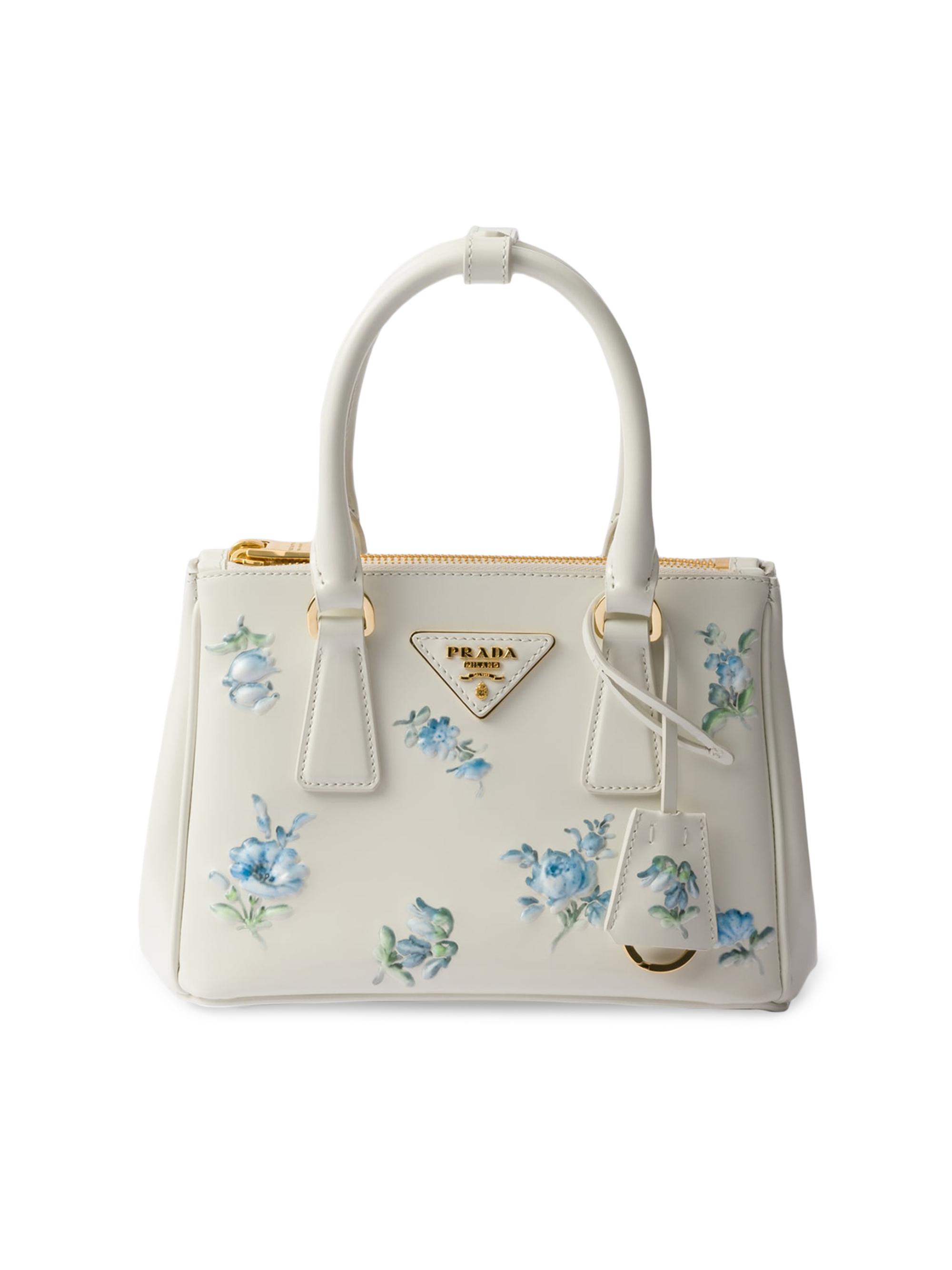 Prada Women's Galleria Printed Brushed Leather Mini Bag - White